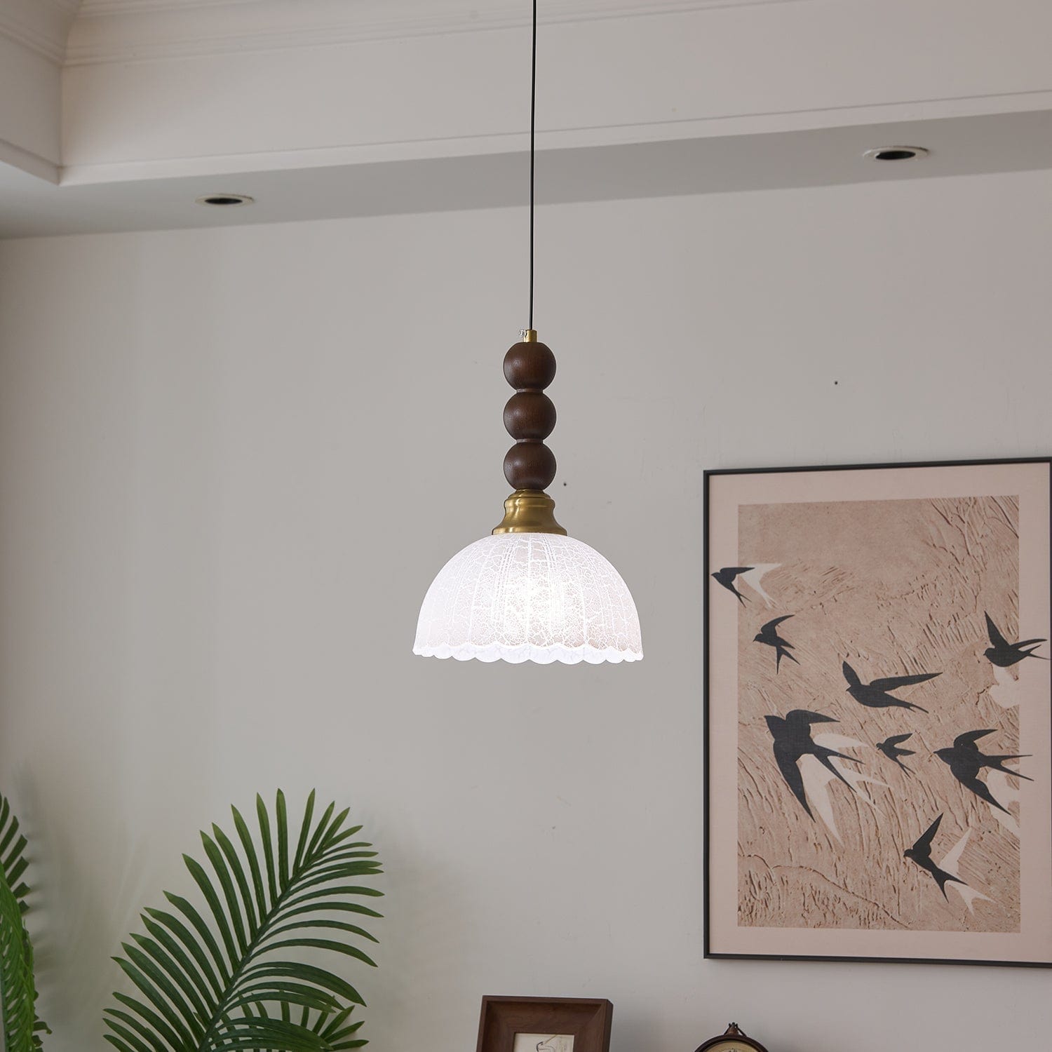 Classic European Style Pendant Lamp | Glass, Wood & Fabric | E26/E27 LED Compatible | Dining & Bedroom Accent | Multiple Sizes