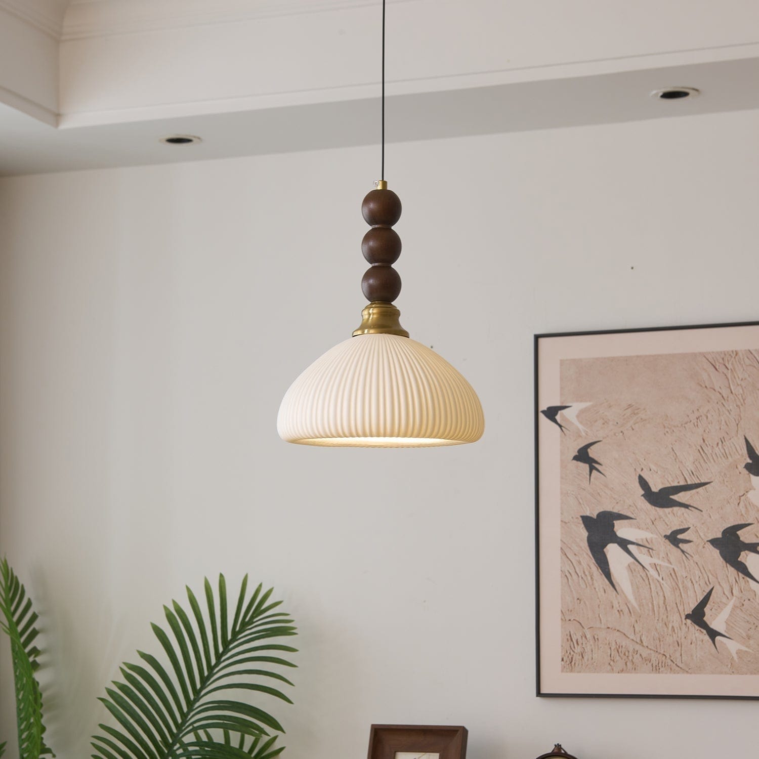 Classic European Style Pendant Lamp | Glass, Wood & Fabric | E26/E27 LED Compatible | Dining & Bedroom Accent | Multiple Sizes
