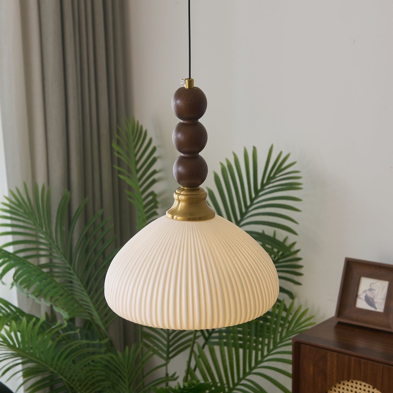 Classic European Style Pendant Lamp | Glass, Wood & Fabric | E26/E27 LED Compatible | Dining & Bedroom Accent | Multiple Sizes