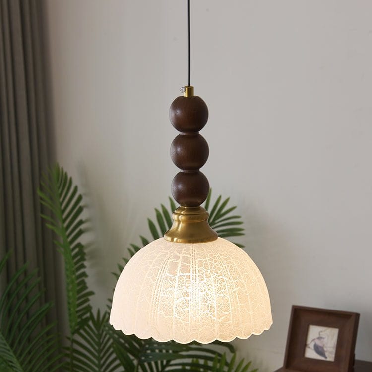 Classic European Style Pendant Lamp | Glass, Wood & Fabric | E26/E27 LED Compatible | Dining & Bedroom Accent | Multiple Sizes