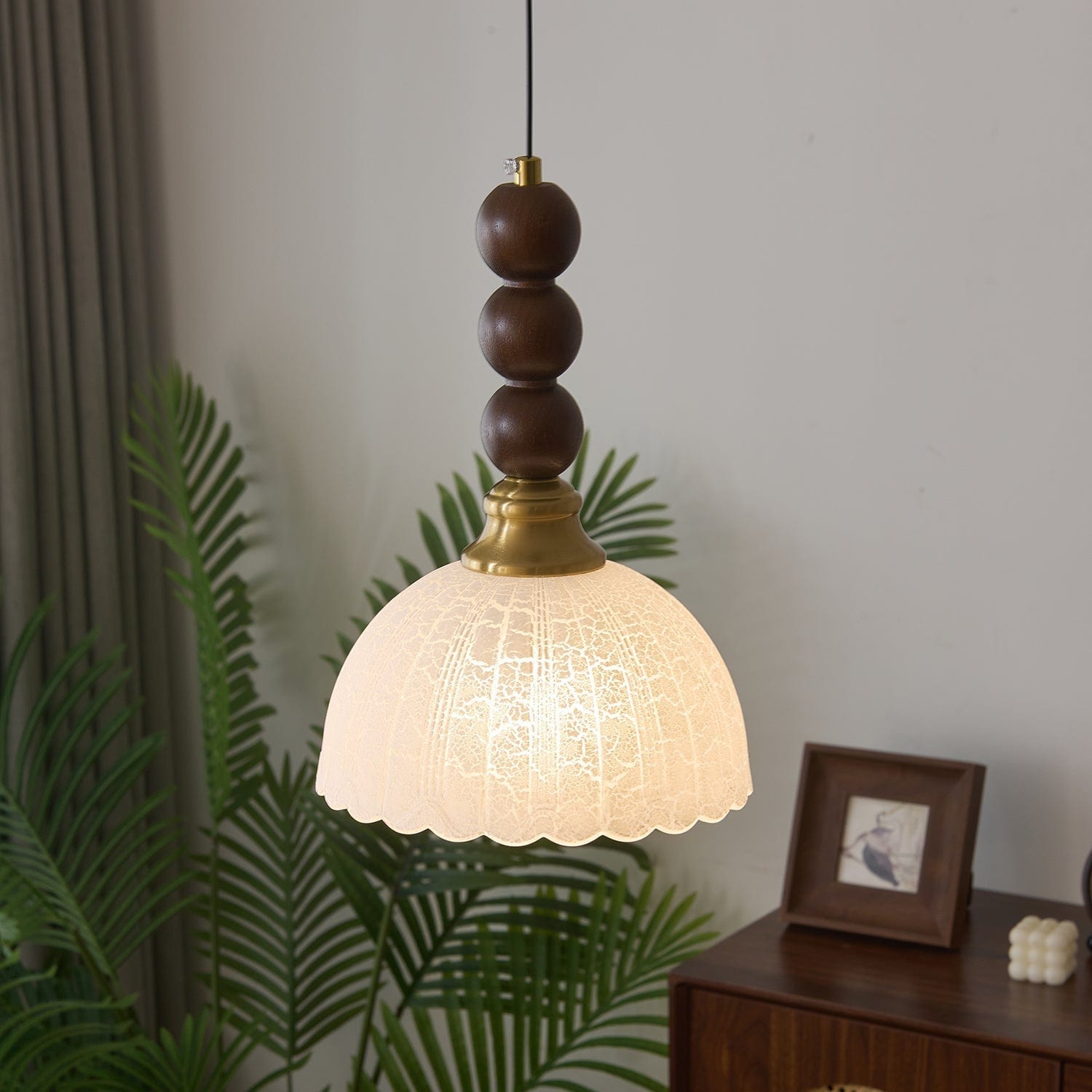 Classic European Style Pendant Lamp | Glass, Wood & Fabric | E26/E27 LED Compatible | Dining & Bedroom Accent | Multiple Sizes