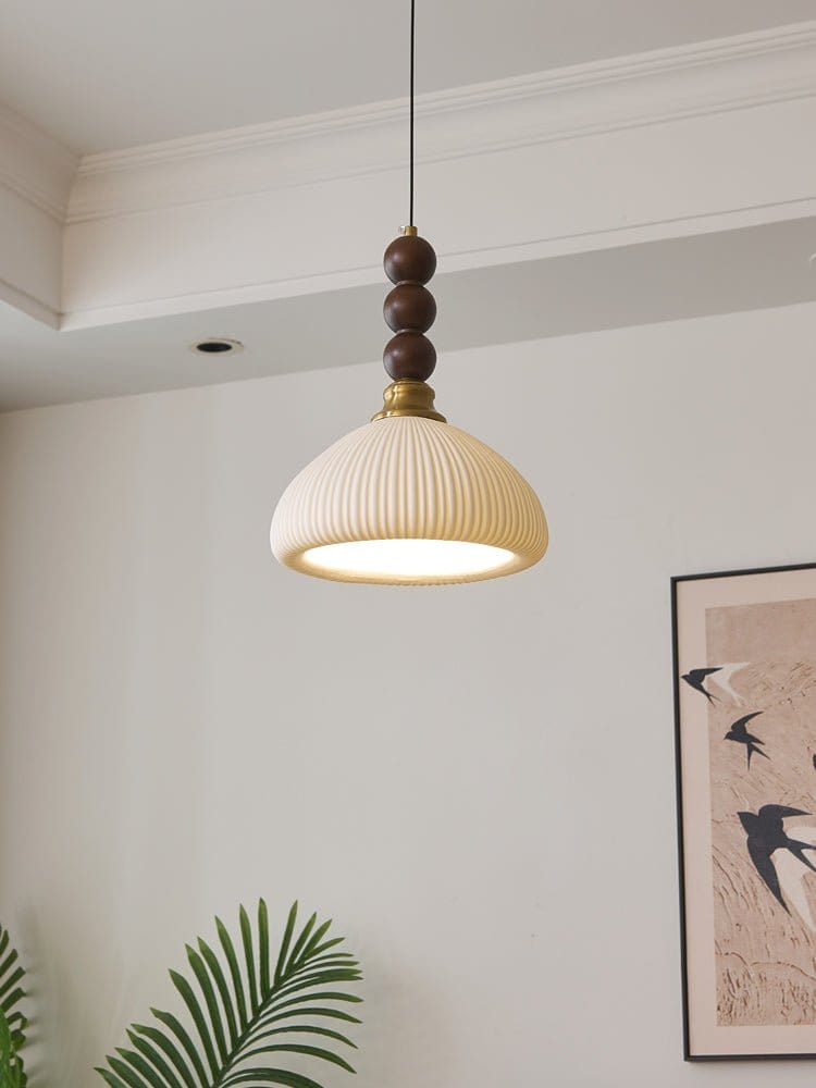 Classic European Style Pendant Lamp | Glass, Wood & Fabric | E26/E27 LED Compatible | Dining & Bedroom Accent | Multiple Sizes
