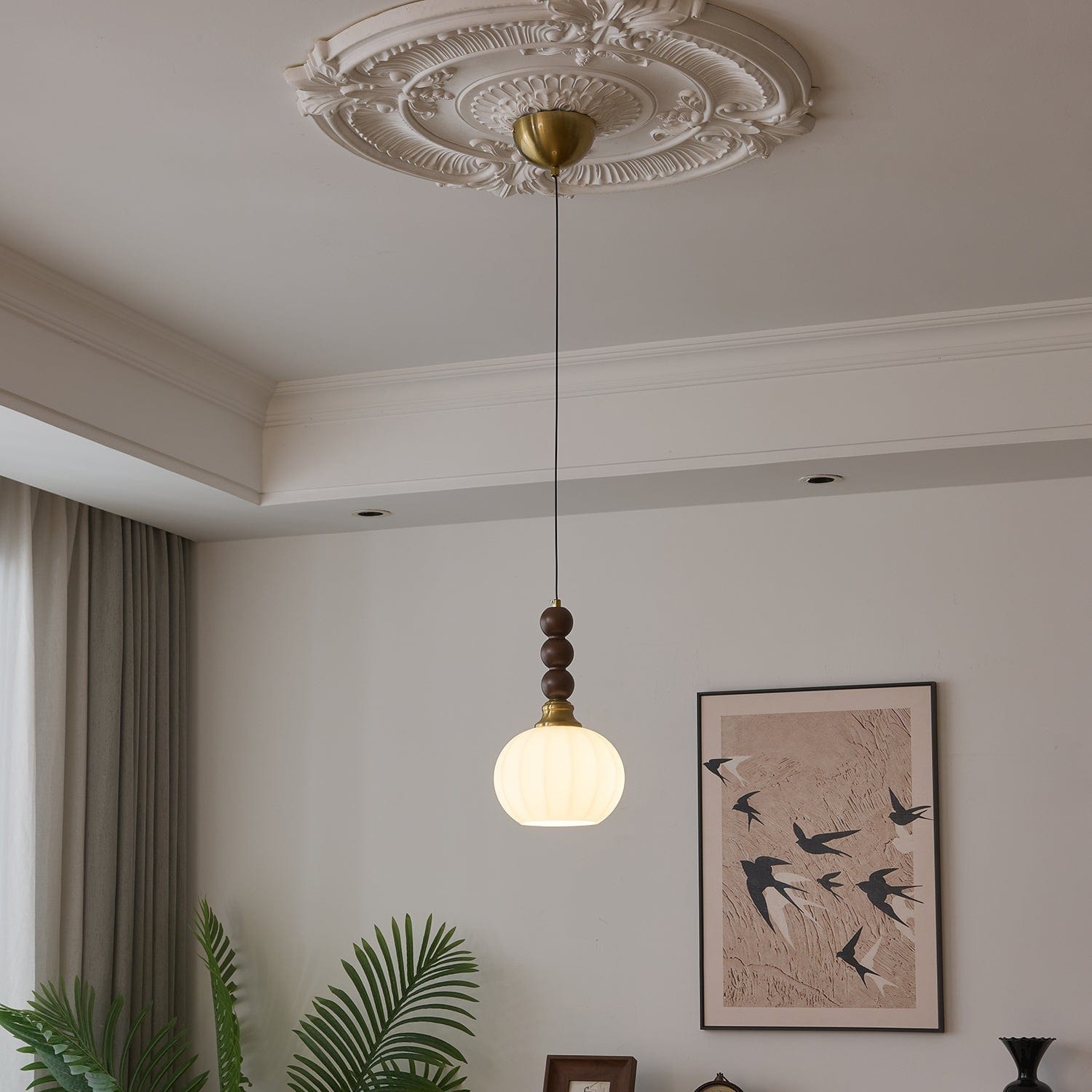 Evandra Pendant Lamp | Glass, Wood & Metal | E26/E27 LED Compatible | Elegant Dining & Living Room Lighting | Multiple Sizes