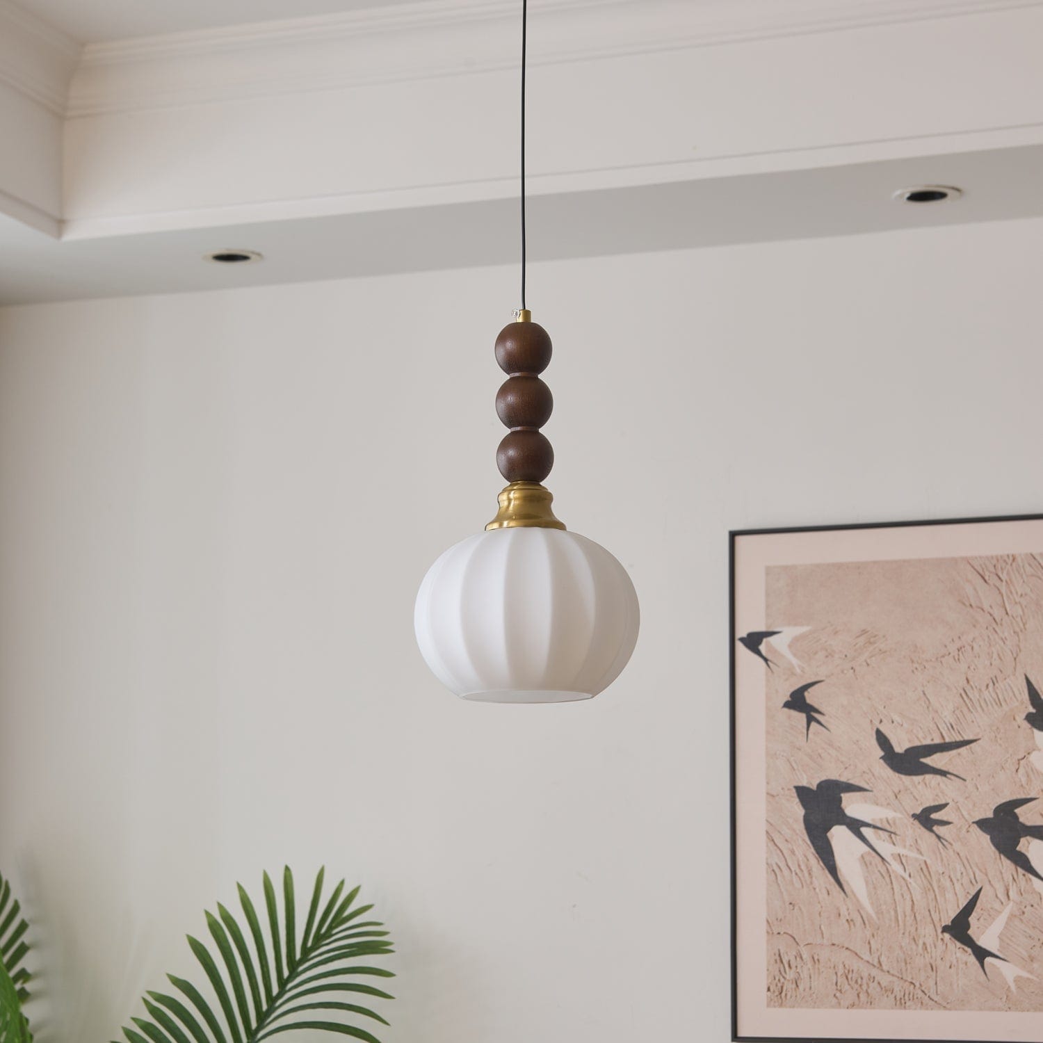 Evandra Pendant Lamp | Glass, Wood & Metal | E26/E27 LED Compatible | Elegant Dining & Living Room Lighting | Multiple Sizes