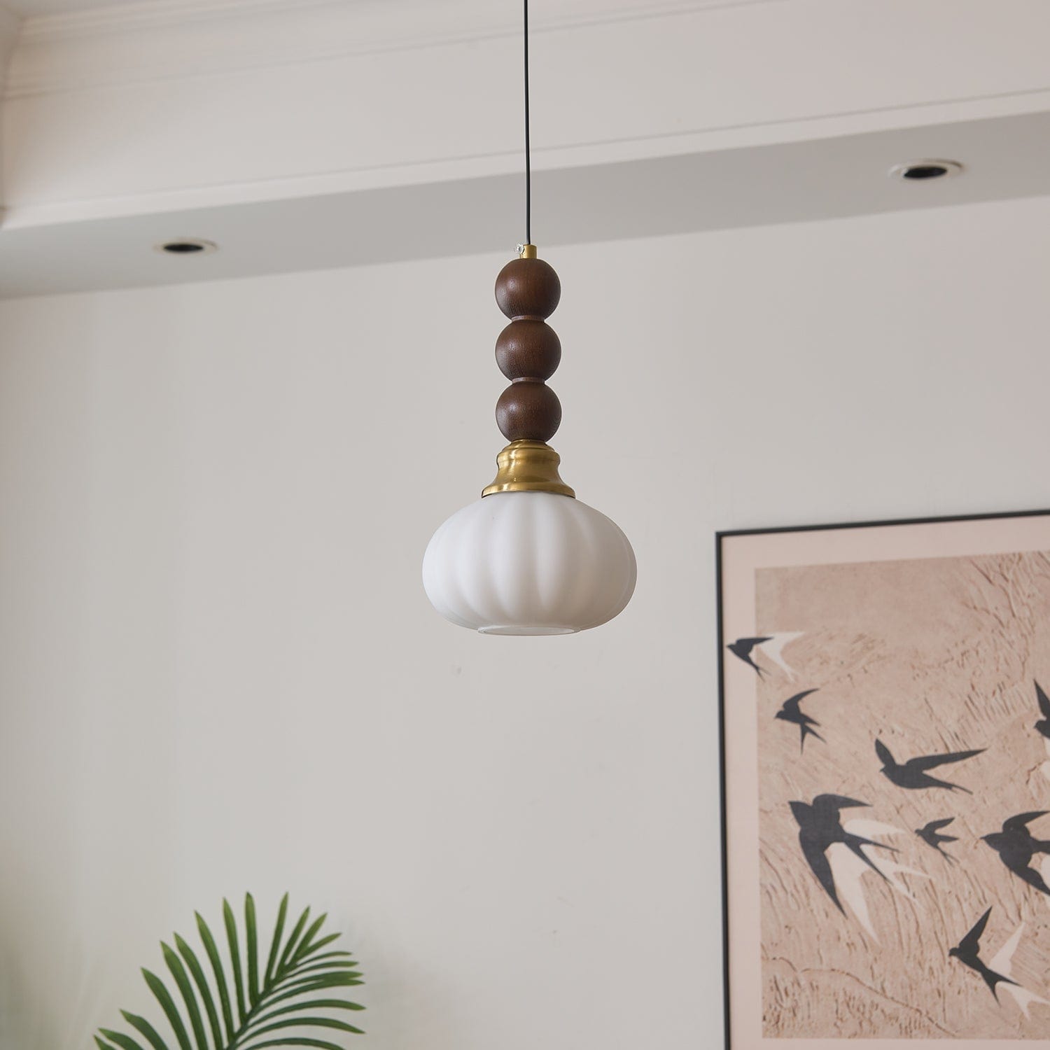Evandra Pendant Lamp | Glass, Wood & Metal | E26/E27 LED Compatible | Elegant Dining & Living Room Lighting | Multiple Sizes