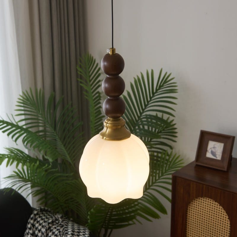 Evandra Pendant Lamp | Glass, Wood & Metal | E26/E27 LED Compatible | Elegant Dining & Living Room Lighting | Multiple Sizes