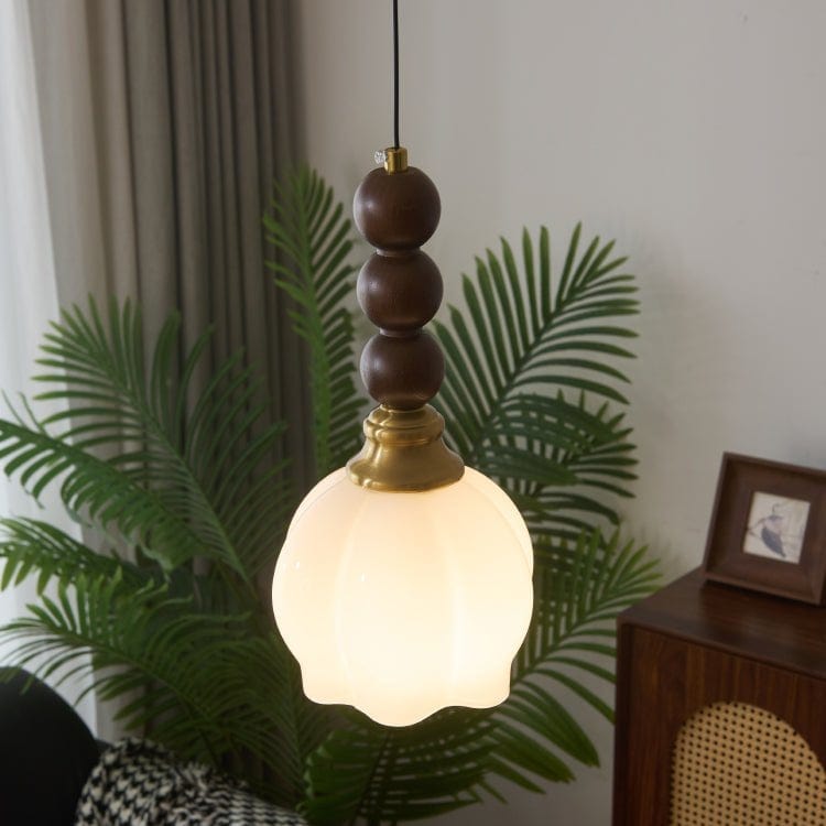 Evandra Pendant Lamp | Glass, Wood & Metal | E26/E27 LED Compatible | Elegant Dining & Living Room Lighting | Multiple Sizes