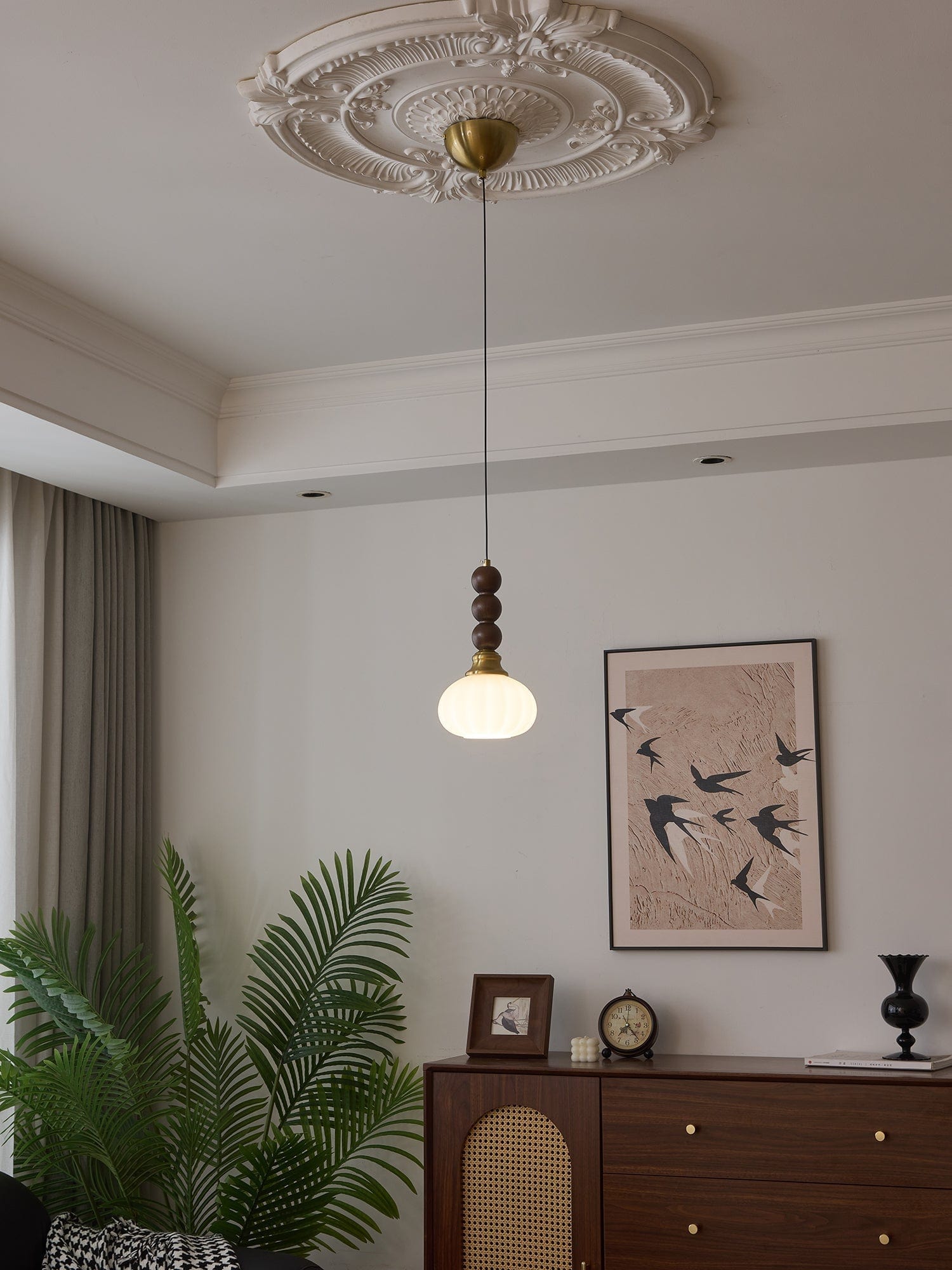 Evandra Pendant Lamp | Glass, Wood & Metal | E26/E27 LED Compatible | Elegant Dining & Living Room Lighting | Multiple Sizes