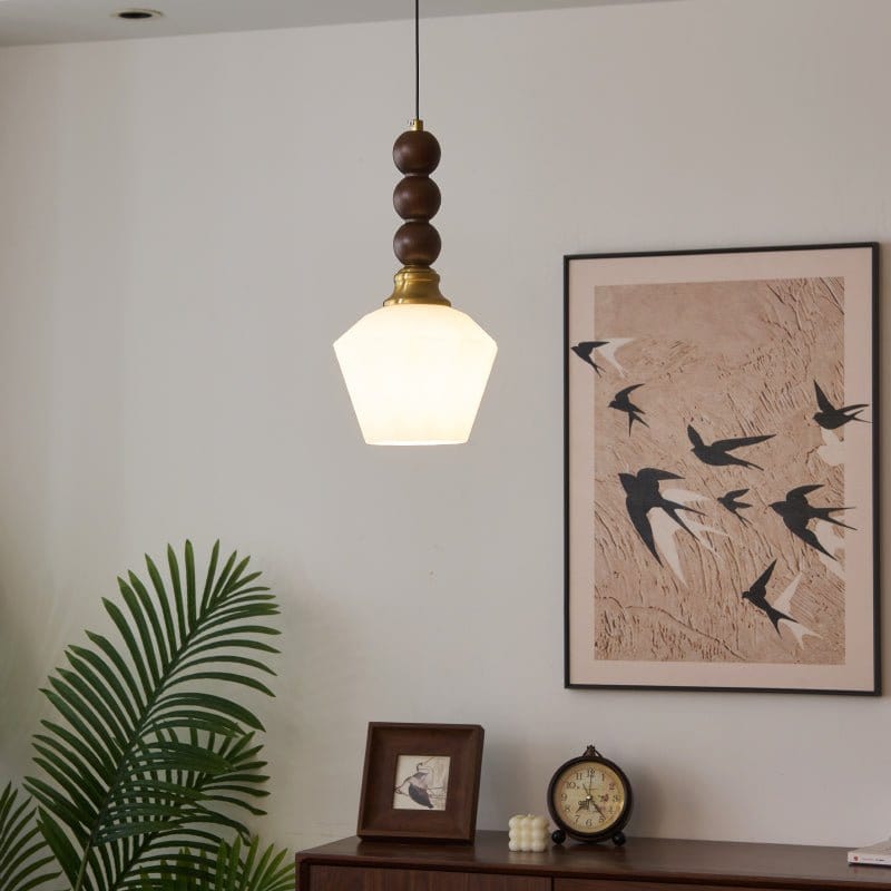 Evandra Pendant Lamp | Glass, Wood & Metal | E26/E27 LED Compatible | Elegant Dining & Living Room Lighting | Multiple Sizes