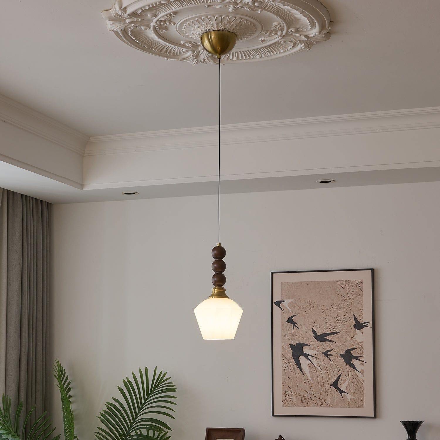 Evandra Pendant Lamp | Glass, Wood & Metal | E26/E27 LED Compatible | Elegant Dining & Living Room Lighting | Multiple Sizes