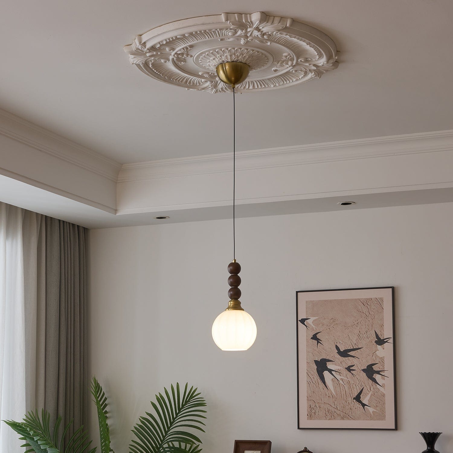 Evandra Pendant Lamp | Glass, Wood & Metal | E26/E27 LED Compatible | Elegant Dining & Living Room Lighting | Multiple Sizes