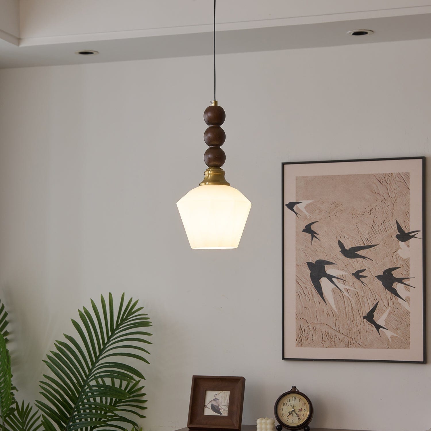 Evandra Pendant Lamp | Glass, Wood & Metal | E26/E27 LED Compatible | Elegant Dining & Living Room Lighting | Multiple Sizes