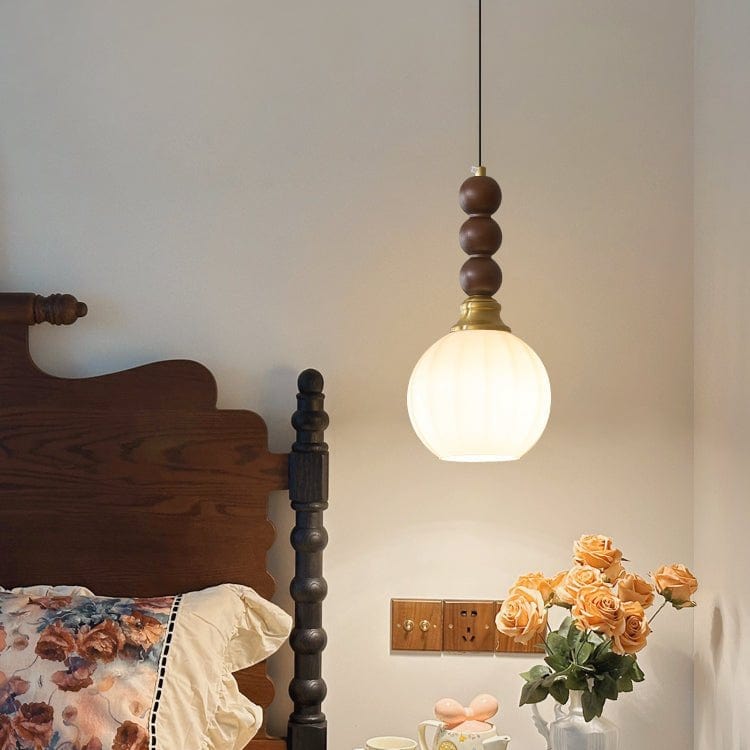 Evandra Pendant Lamp | Glass, Wood & Metal | E26/E27 LED Compatible | Elegant Dining & Living Room Lighting | Multiple Sizes
