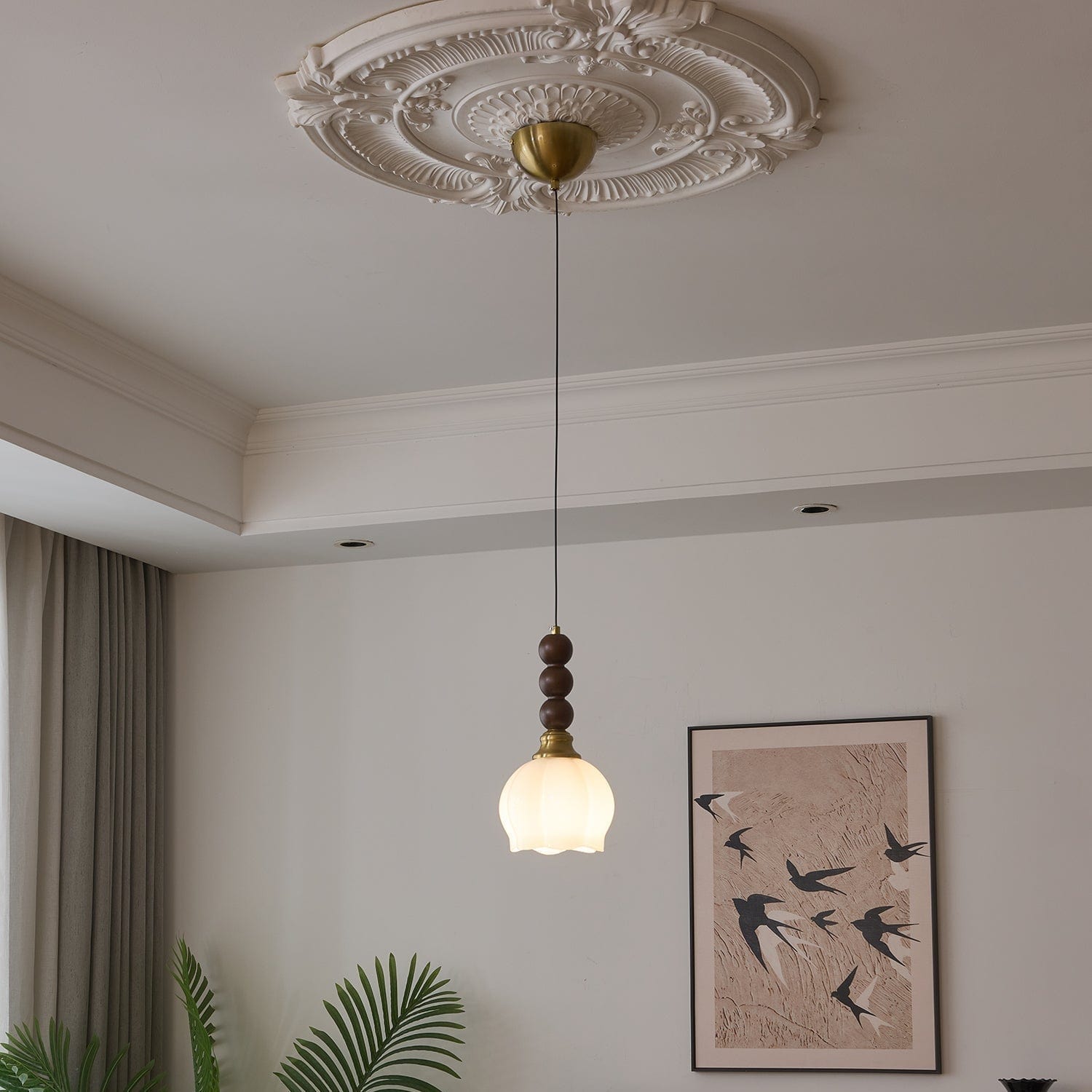Evandra Pendant Lamp | Glass, Wood & Metal | E26/E27 LED Compatible | Elegant Dining & Living Room Lighting | Multiple Sizes
