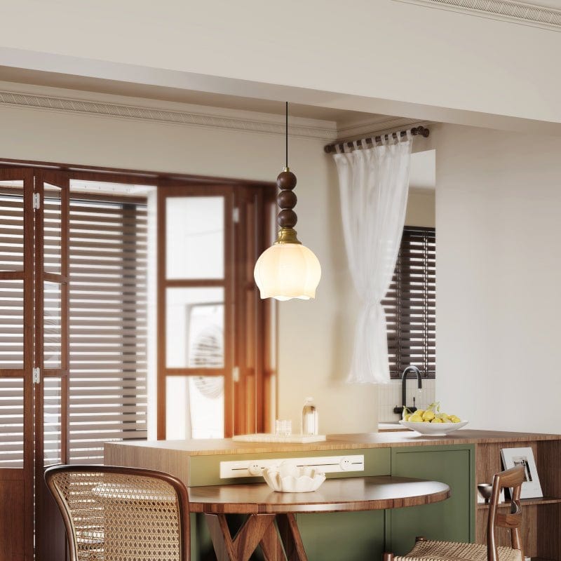 Evandra Pendant Lamp | Glass, Wood & Metal | E26/E27 LED Compatible | Elegant Dining & Living Room Lighting | Multiple Sizes