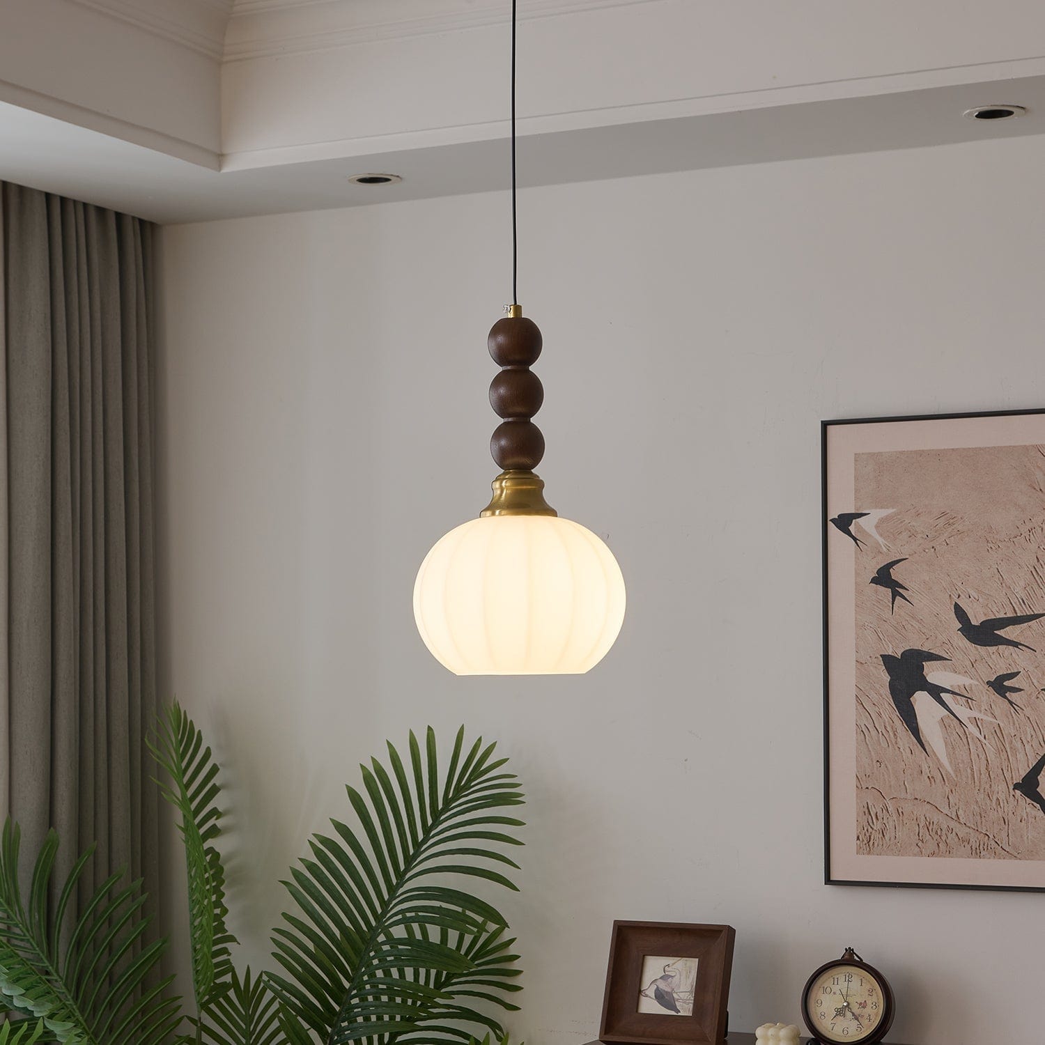 Evandra Pendant Lamp | Glass, Wood & Metal | E26/E27 LED Compatible | Elegant Dining & Living Room Lighting | Multiple Sizes