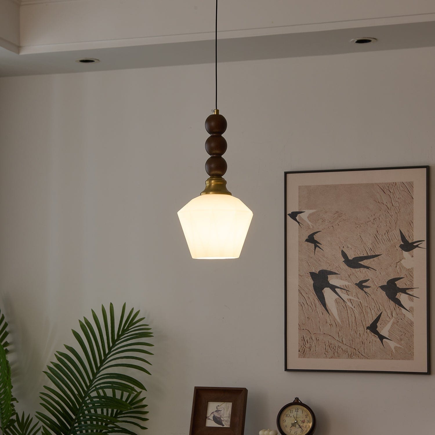Evandra Pendant Lamp | Glass, Wood & Metal | E26/E27 LED Compatible | Elegant Dining & Living Room Lighting | Multiple Sizes