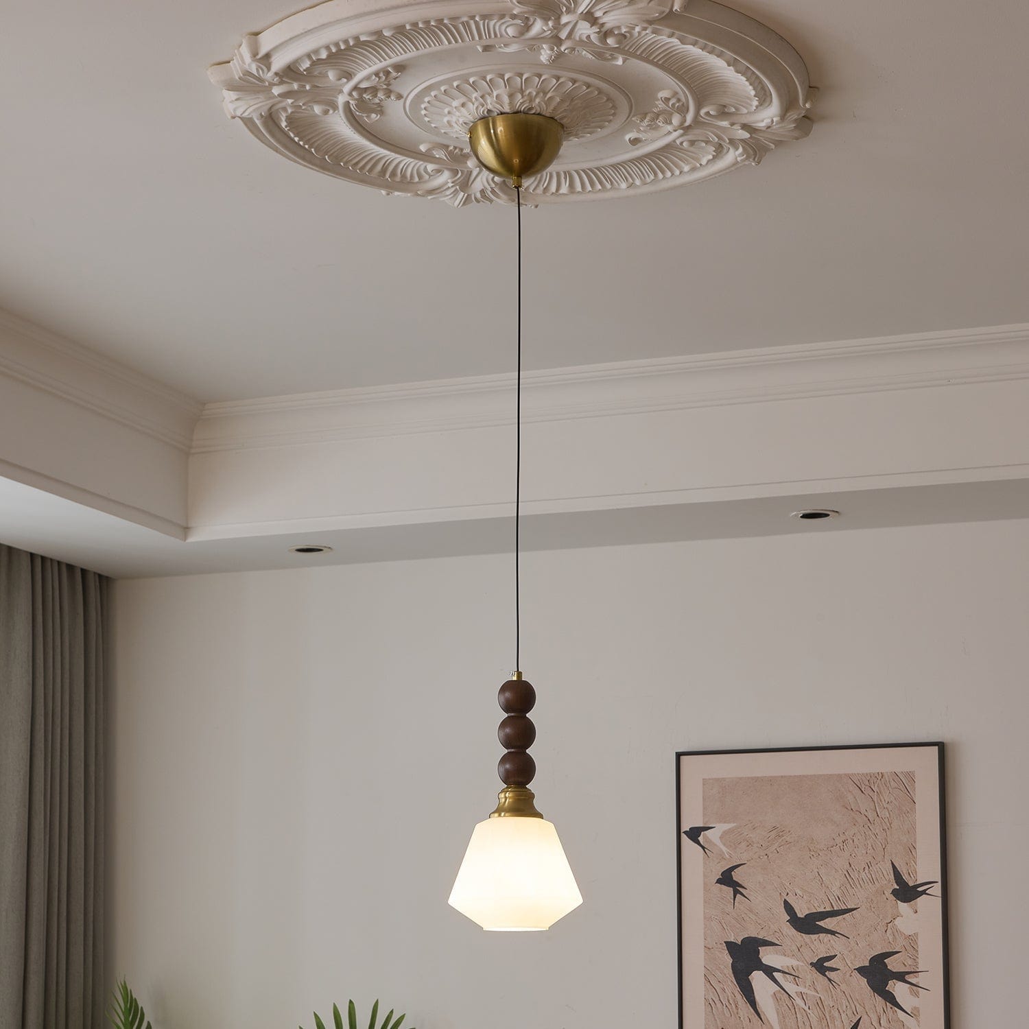 Evandra Pendant Lamp | Glass, Wood & Metal | E26/E27 LED Compatible | Elegant Dining & Living Room Lighting | Multiple Sizes