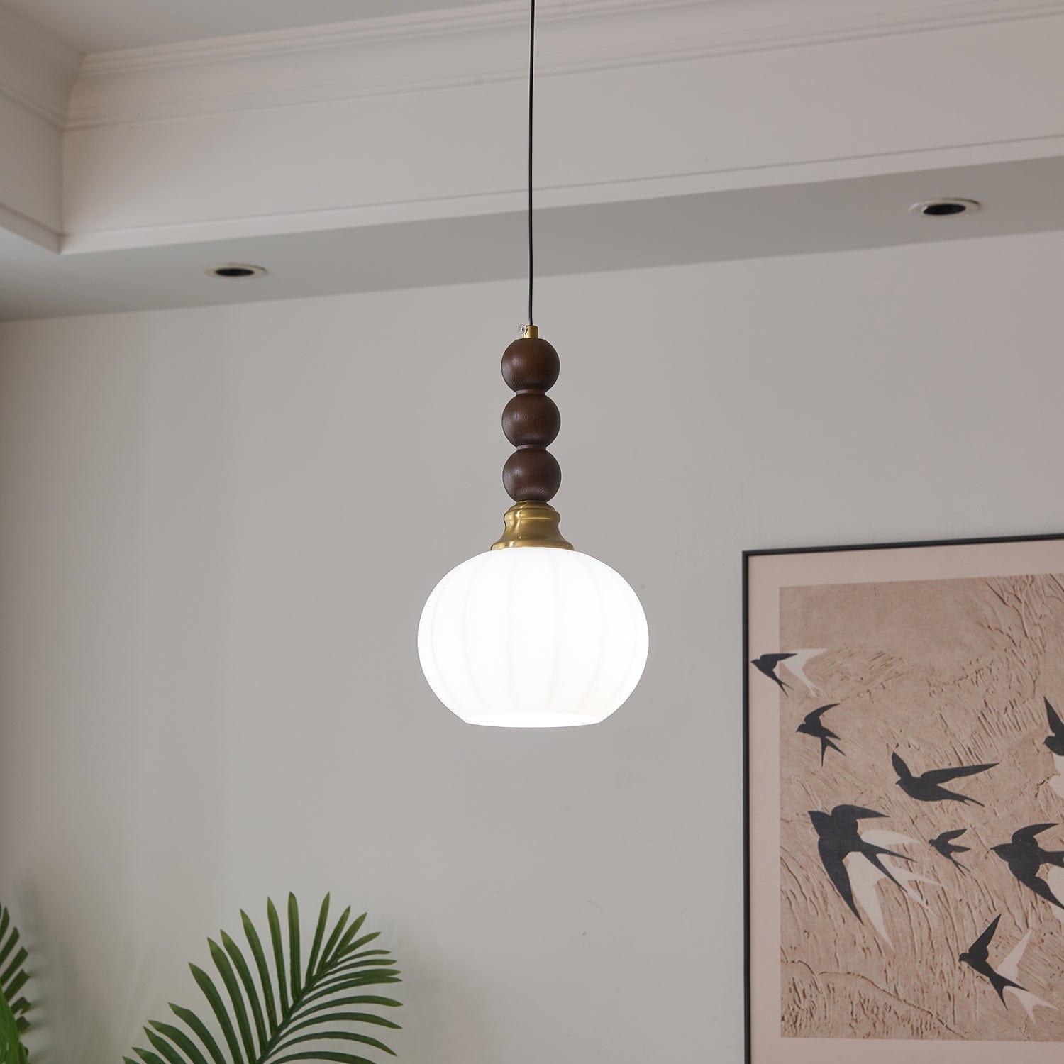 Evandra Pendant Lamp | Glass, Wood & Metal | E26/E27 LED Compatible | Elegant Dining & Living Room Lighting | Multiple Sizes