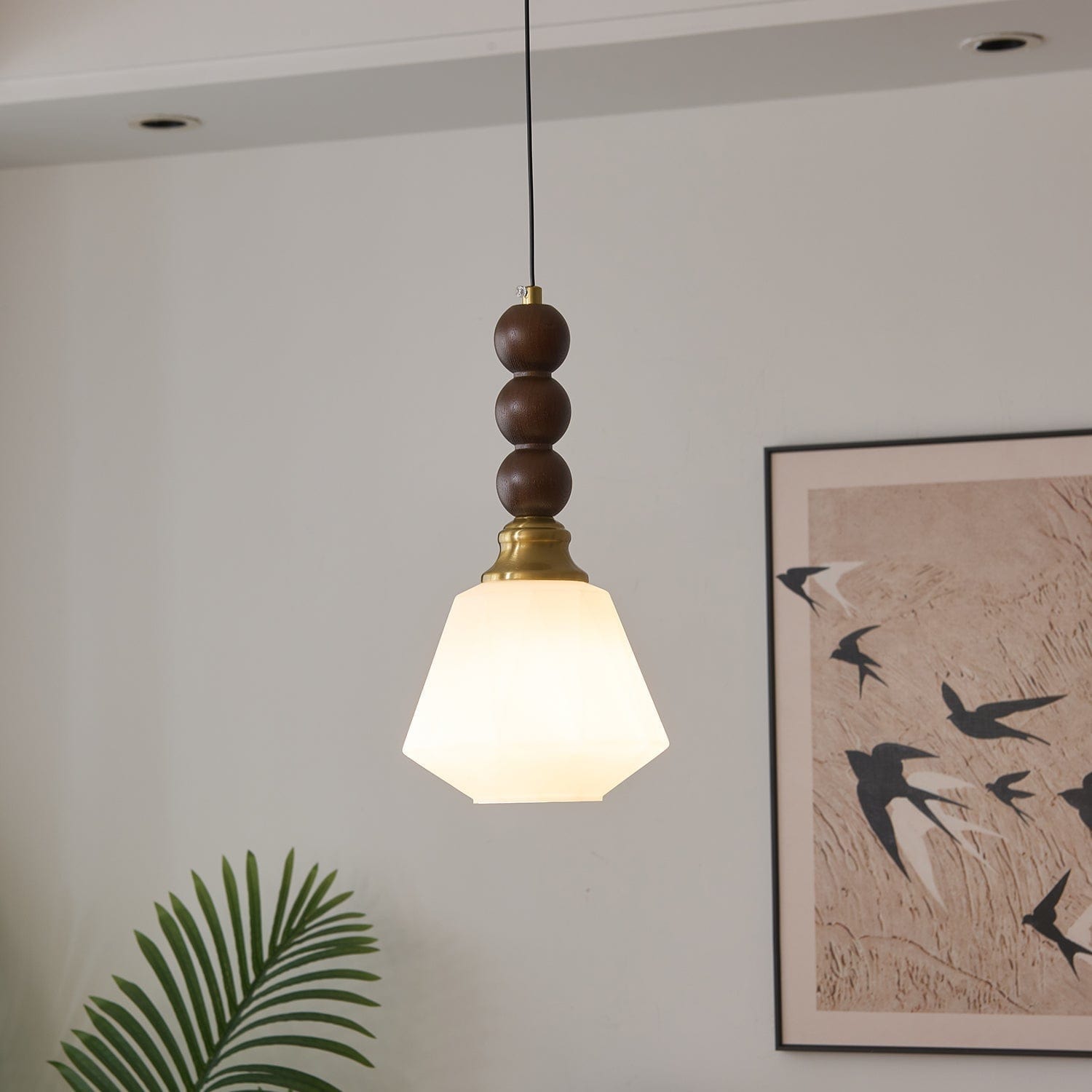 Evandra Pendant Lamp | Glass, Wood & Metal | E26/E27 LED Compatible | Elegant Dining & Living Room Lighting | Multiple Sizes
