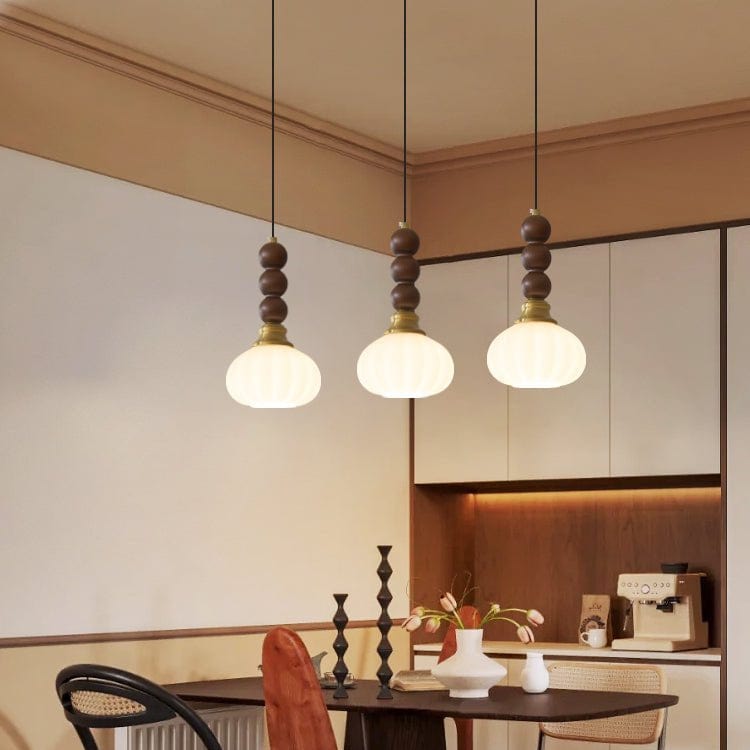 Evandra Pendant Lamp | Glass, Wood & Metal | E26/E27 LED Compatible | Elegant Dining & Living Room Lighting | Multiple Sizes