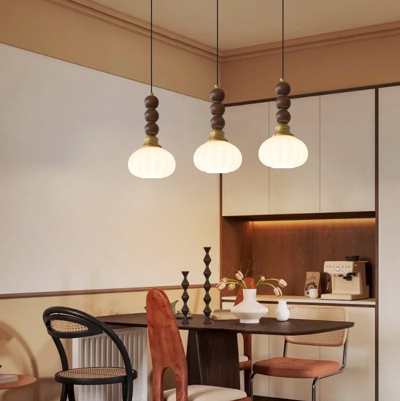 Evandra Pendant Lamp | Glass, Wood & Metal | E26/E27 LED Compatible | Elegant Dining & Living Room Lighting | Multiple Sizes