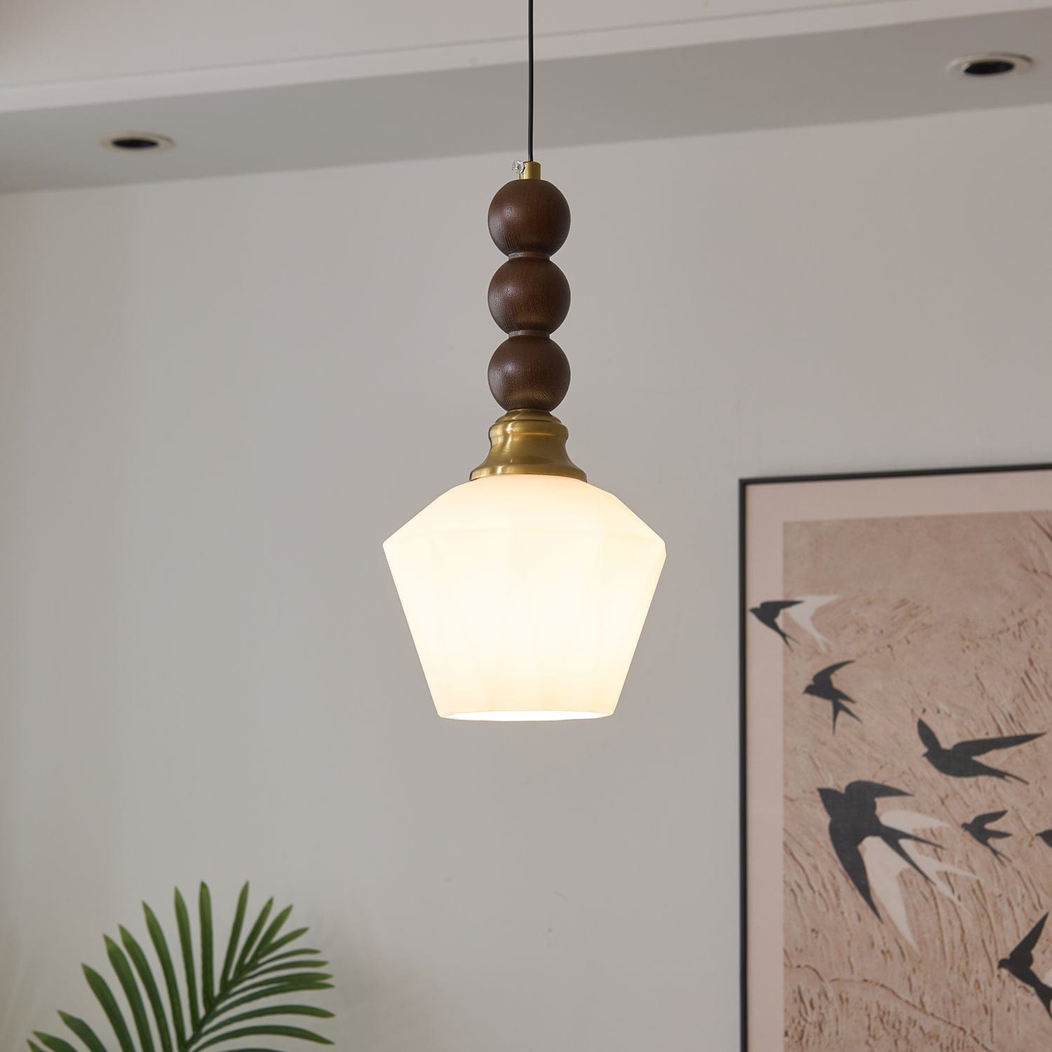 Evandra Pendant Lamp | Glass, Wood & Metal | E26/E27 LED Compatible | Elegant Dining & Living Room Lighting | Multiple Sizes