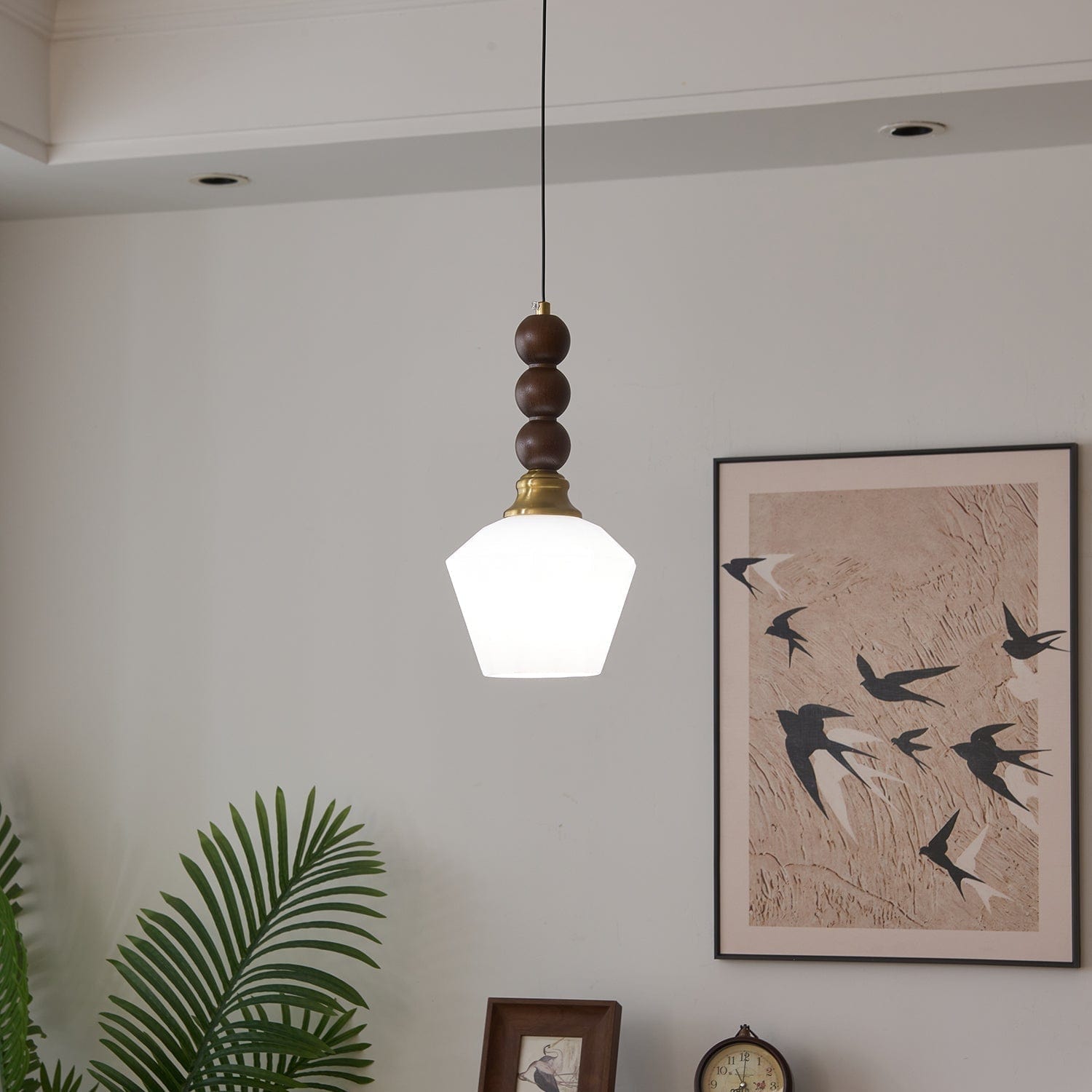 Evandra Pendant Lamp | Glass, Wood & Metal | E26/E27 LED Compatible | Elegant Dining & Living Room Lighting | Multiple Sizes