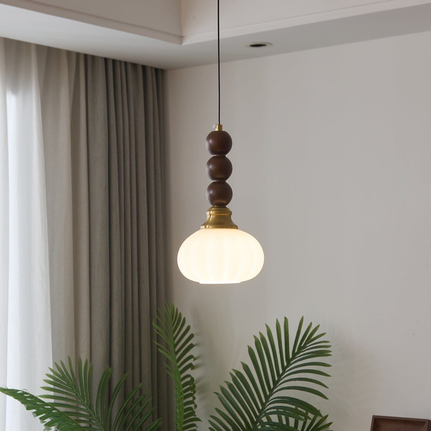 Evandra Pendant Lamp | Glass, Wood & Metal | E26/E27 LED Compatible | Elegant Dining & Living Room Lighting | Multiple Sizes