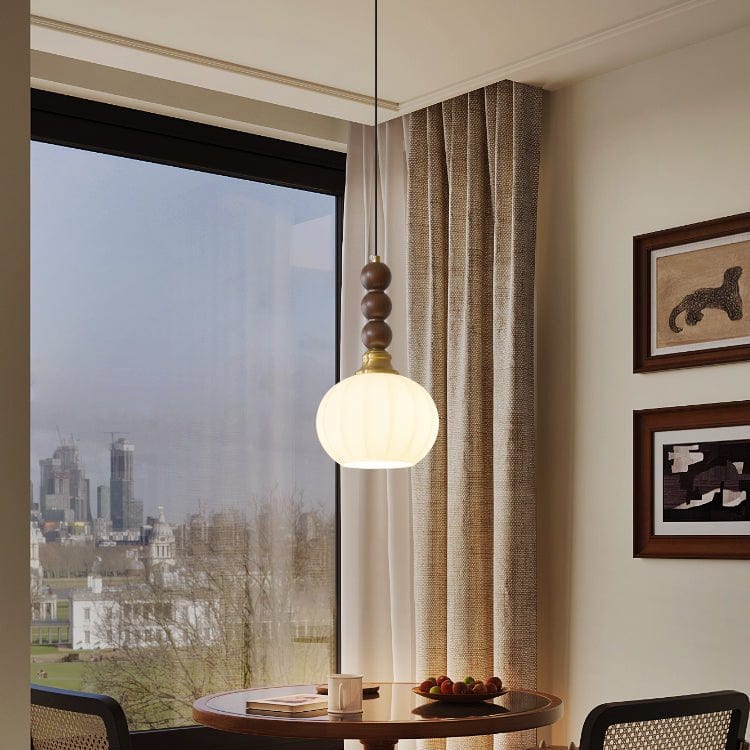 Evandra Pendant Lamp | Glass, Wood & Metal | E26/E27 LED Compatible | Elegant Dining & Living Room Lighting | Multiple Sizes