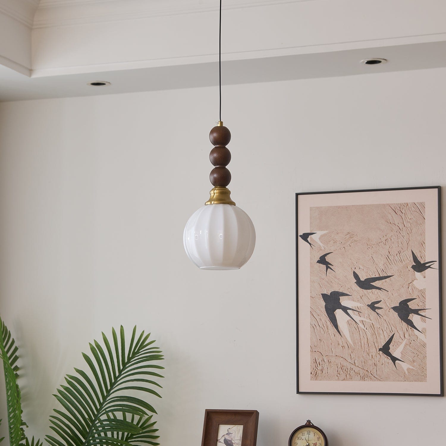 Evandra Pendant Lamp | Glass, Wood & Metal | E26/E27 LED Compatible | Elegant Dining & Living Room Lighting | Multiple Sizes