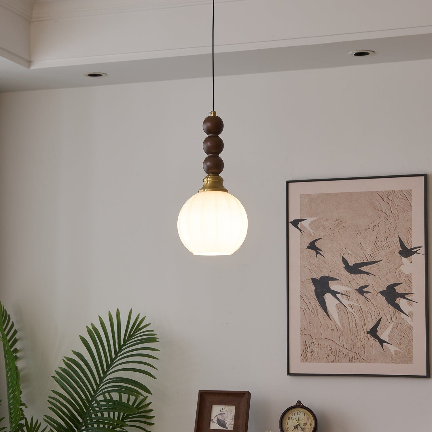 Evandra Pendant Lamp | Glass, Wood & Metal | E26/E27 LED Compatible | Elegant Dining & Living Room Lighting | Multiple Sizes