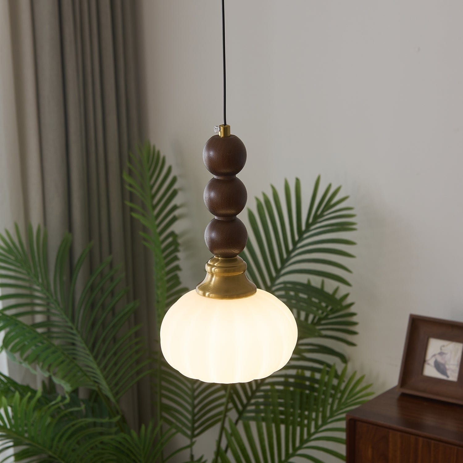 Evandra Pendant Lamp | Glass, Wood & Metal | E26/E27 LED Compatible | Elegant Dining & Living Room Lighting | Multiple Sizes