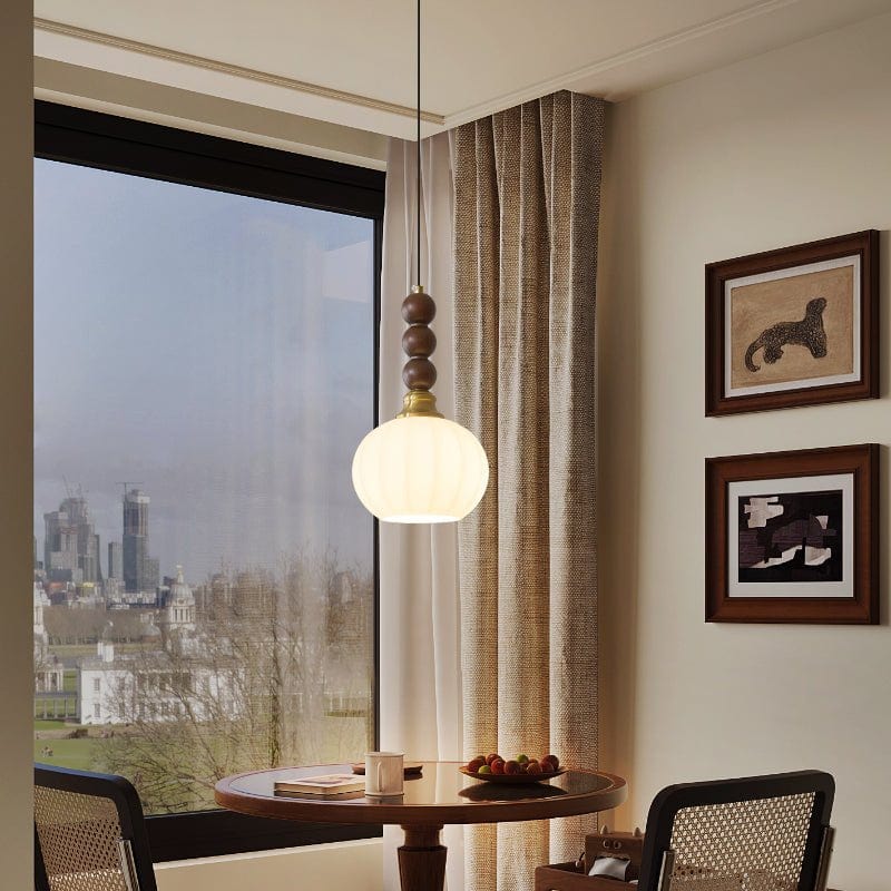 Evandra Pendant Lamp | Glass, Wood & Metal | E26/E27 LED Compatible | Elegant Dining & Living Room Lighting | Multiple Sizes