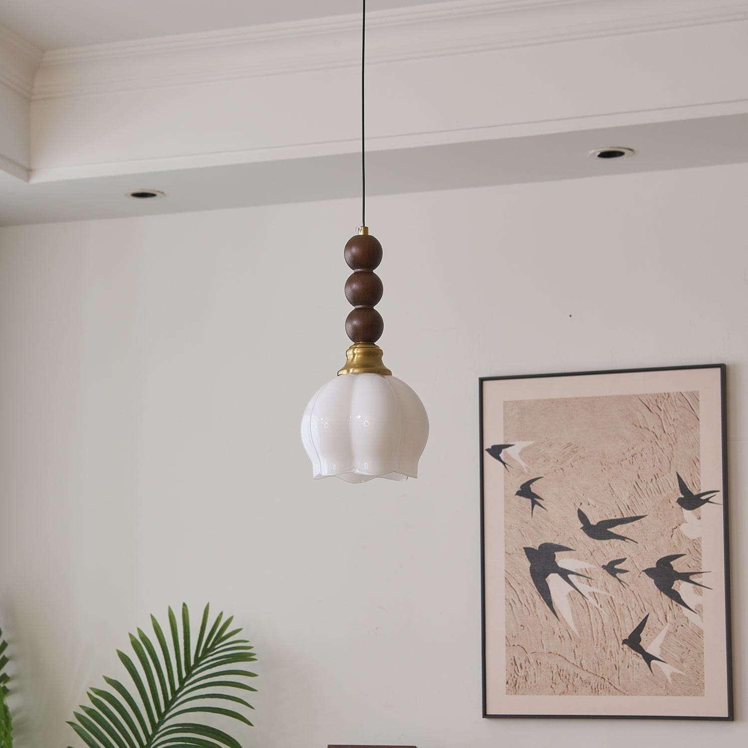 Evandra Pendant Lamp | Glass, Wood & Metal | E26/E27 LED Compatible | Elegant Dining & Living Room Lighting | Multiple Sizes