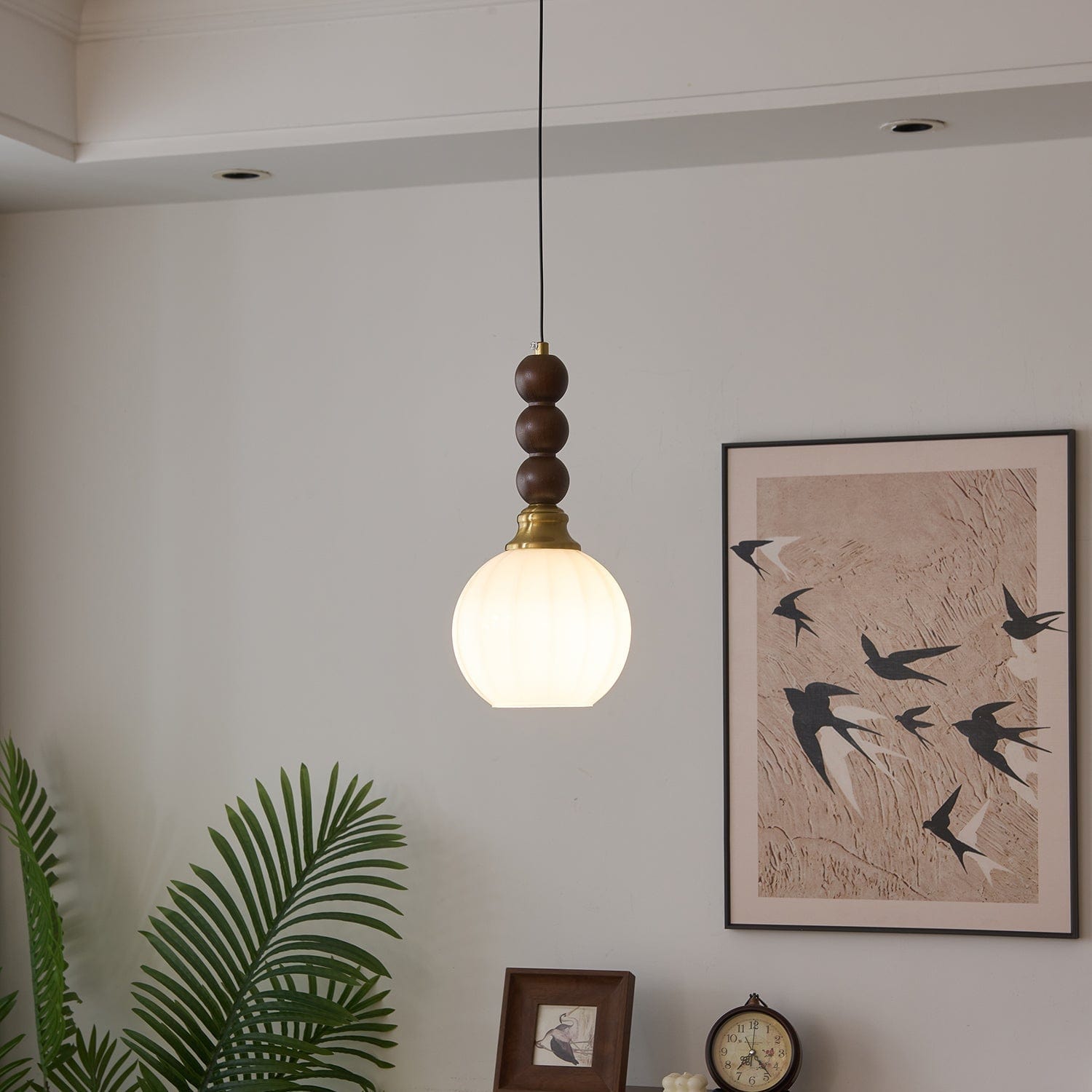 Evandra Pendant Lamp | Glass, Wood & Metal | E26/E27 LED Compatible | Elegant Dining & Living Room Lighting | Multiple Sizes