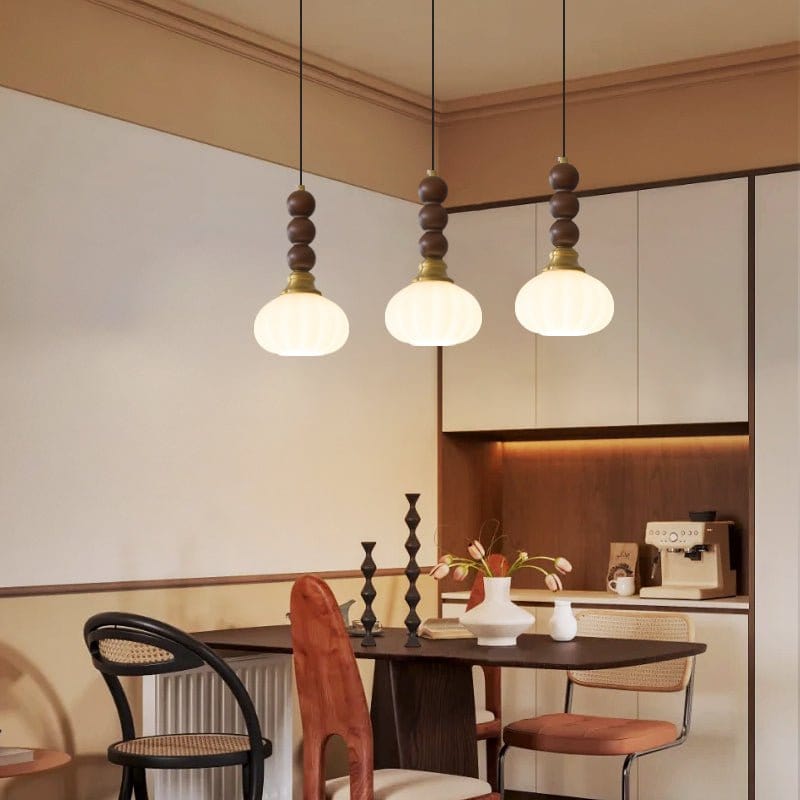 Evandra Pendant Lamp | Glass, Wood & Metal | E26/E27 LED Compatible | Elegant Dining & Living Room Lighting | Multiple Sizes