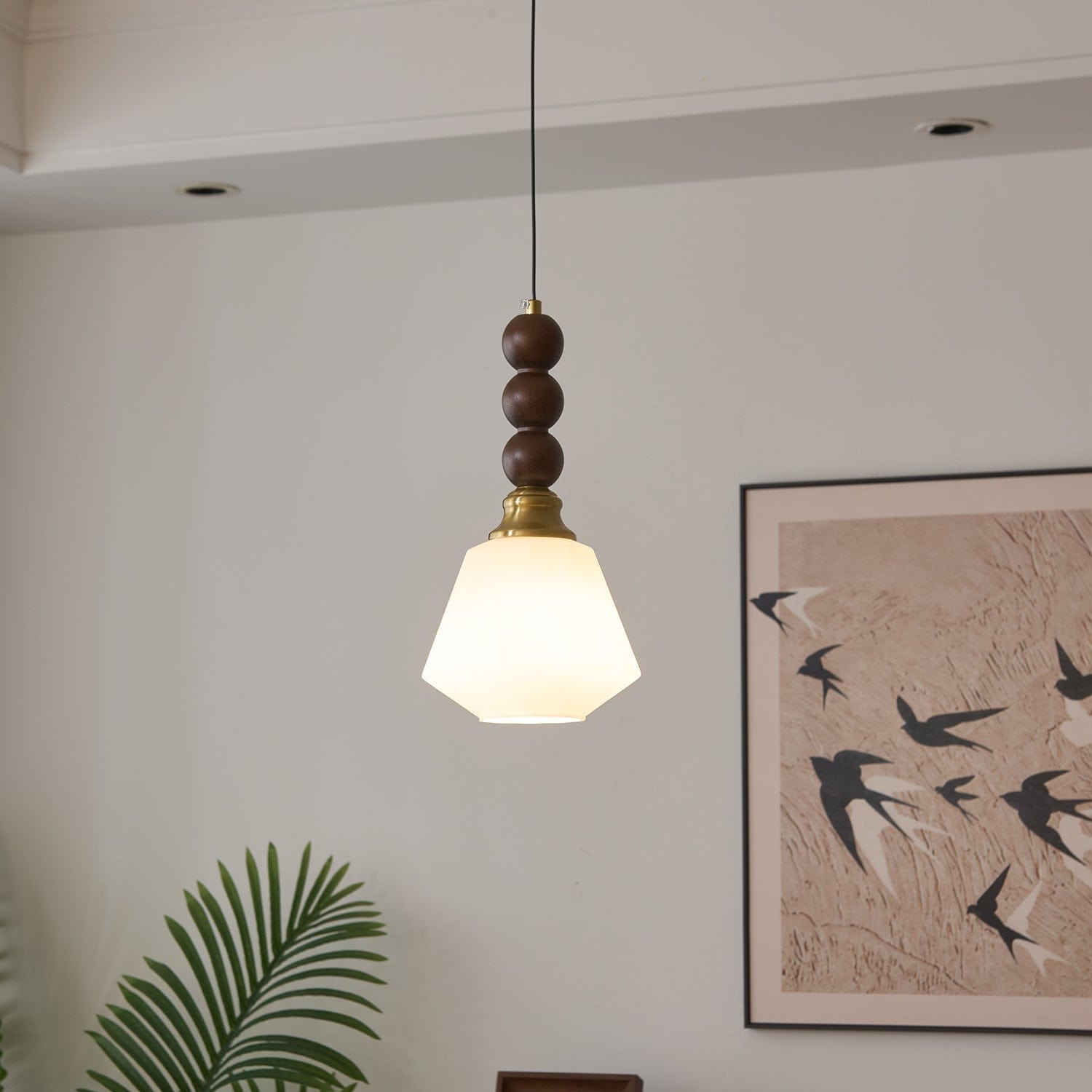 Evandra Pendant Lamp | Glass, Wood & Metal | E26/E27 LED Compatible | Elegant Dining & Living Room Lighting | Multiple Sizes