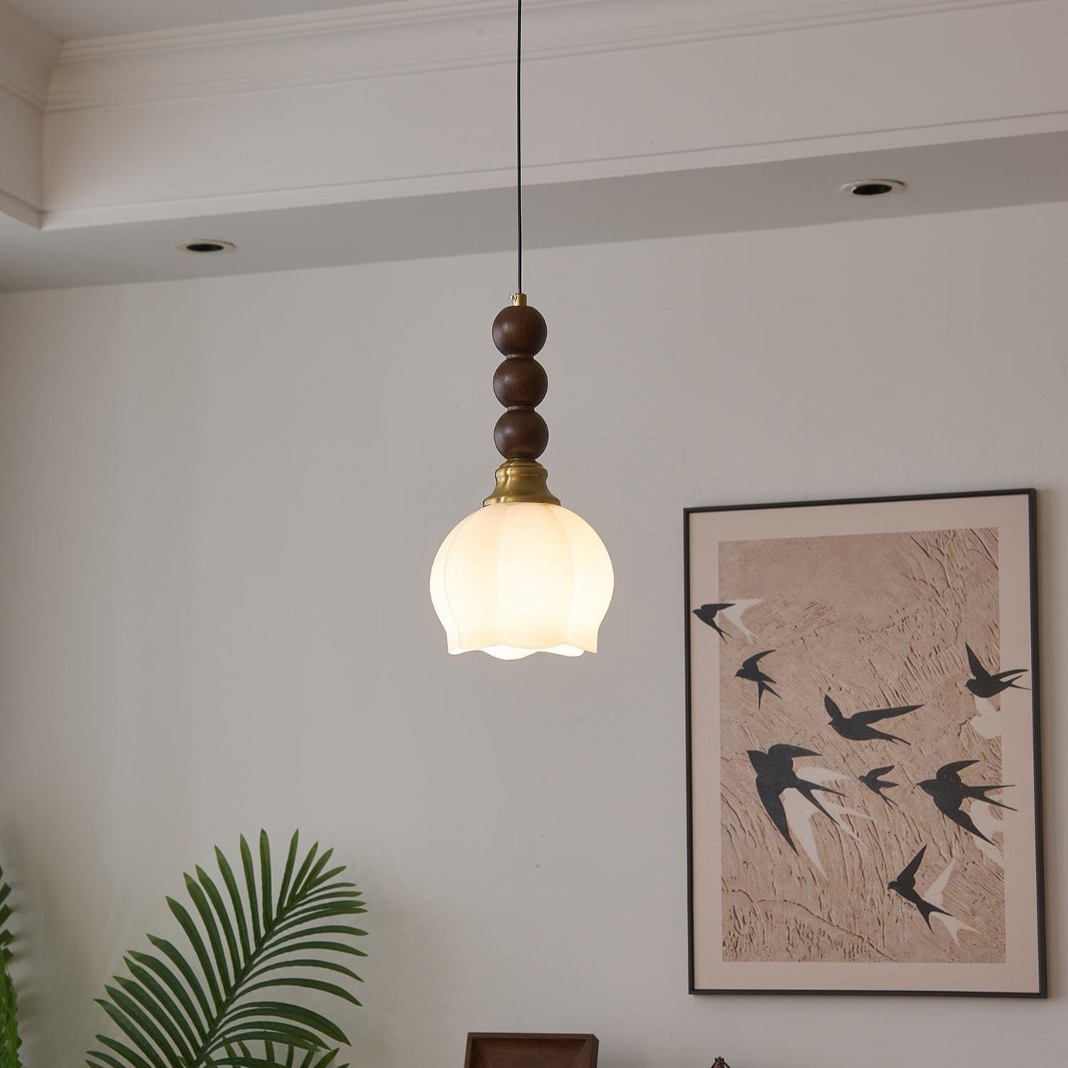 Evandra Pendant Lamp | Glass, Wood & Metal | E26/E27 LED Compatible | Elegant Dining & Living Room Lighting | Multiple Sizes