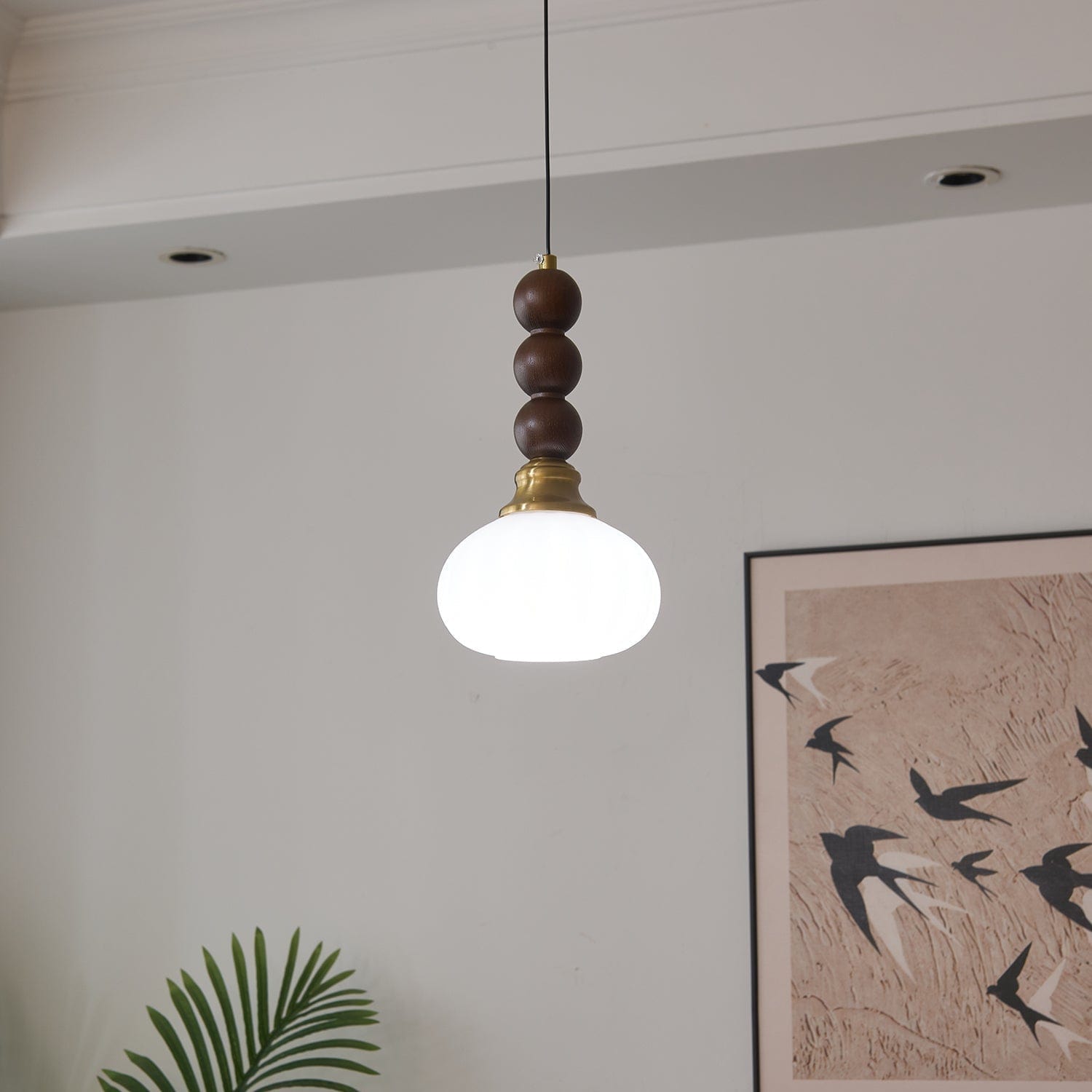 Evandra Pendant Lamp | Glass, Wood & Metal | E26/E27 LED Compatible | Elegant Dining & Living Room Lighting | Multiple Sizes
