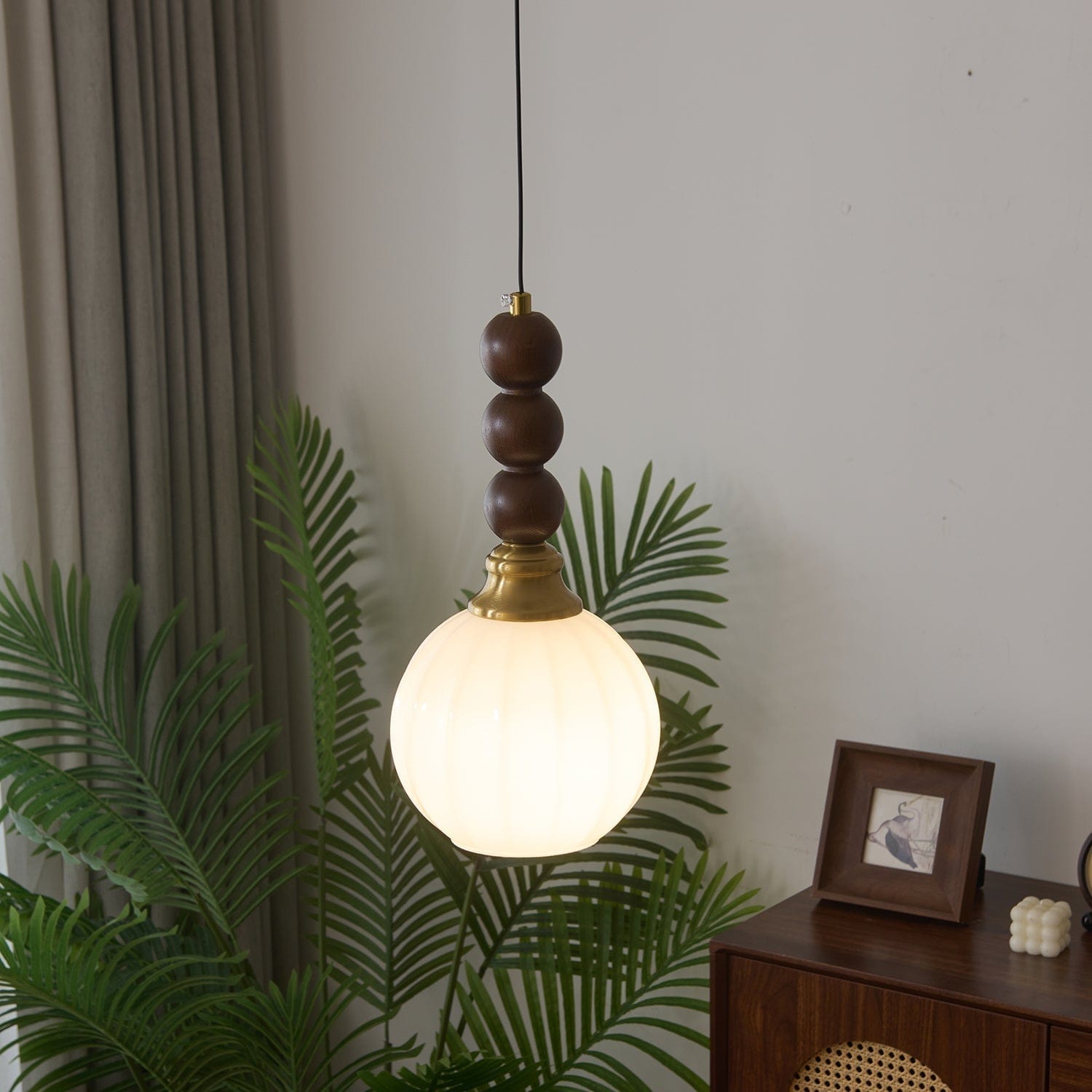 Evandra Pendant Lamp | Glass, Wood & Metal | E26/E27 LED Compatible | Elegant Dining & Living Room Lighting | Multiple Sizes