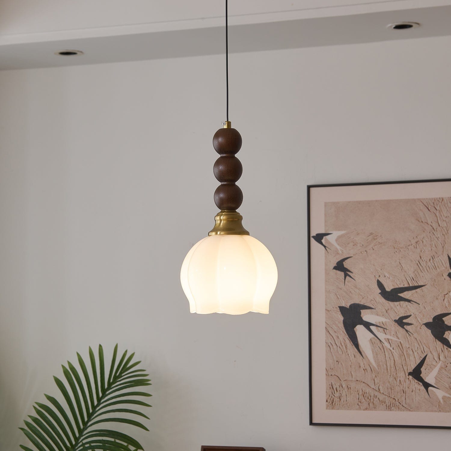 Evandra Pendant Lamp | Glass, Wood & Metal | E26/E27 LED Compatible | Elegant Dining & Living Room Lighting | Multiple Sizes