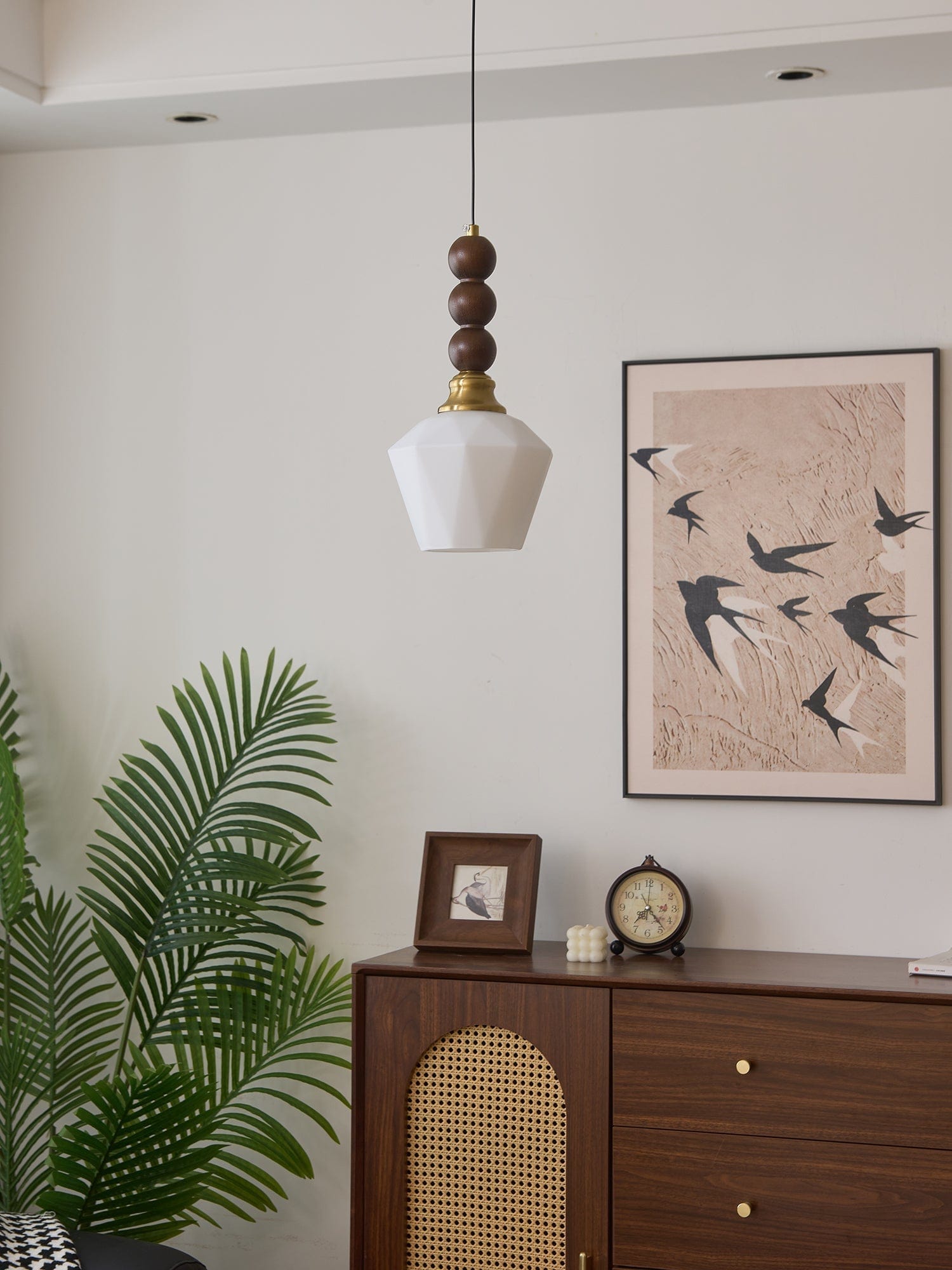 Evandra Pendant Lamp | Glass, Wood & Metal | E26/E27 LED Compatible | Elegant Dining & Living Room Lighting | Multiple Sizes