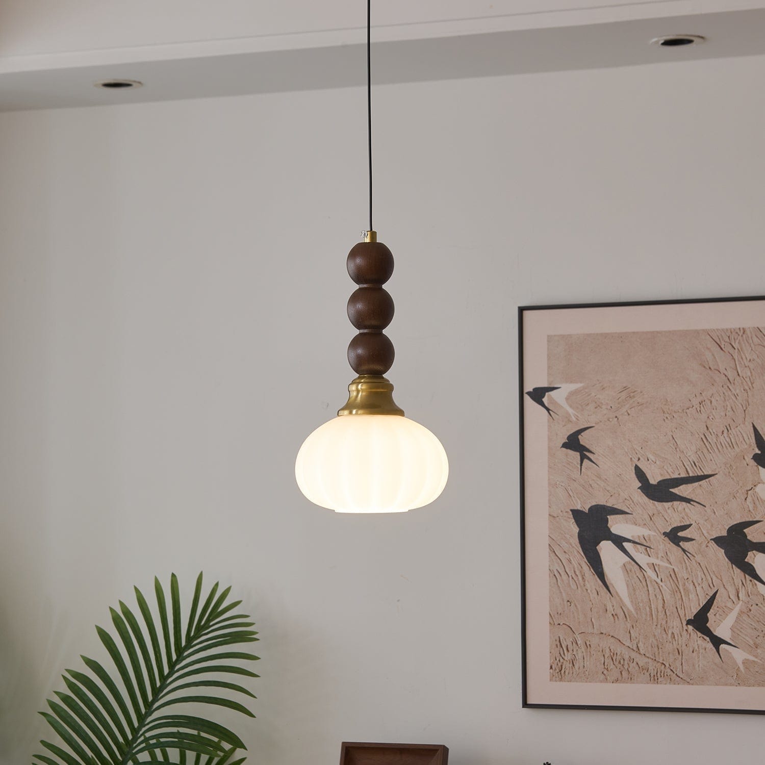 Evandra Pendant Lamp | Glass, Wood & Metal | E26/E27 LED Compatible | Elegant Dining & Living Room Lighting | Multiple Sizes