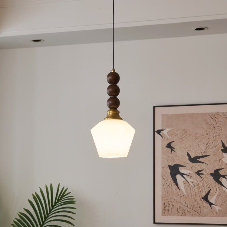 Evandra Pendant Lamp | Glass, Wood & Metal | E26/E27 LED Compatible | Elegant Dining & Living Room Lighting | Multiple Sizes