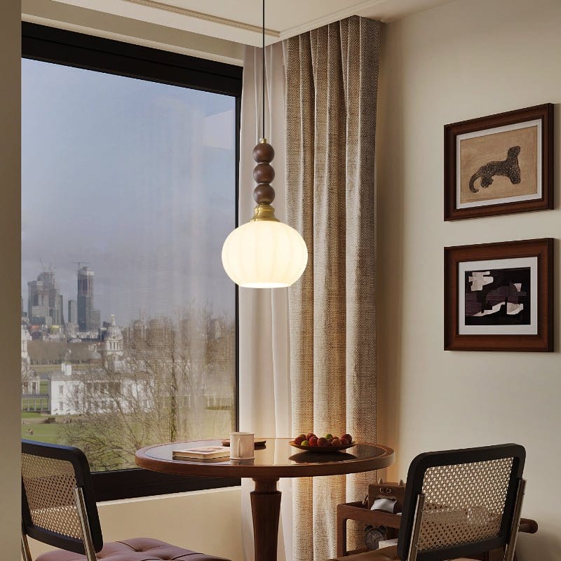 Evandra Pendant Lamp | Glass, Wood & Metal | E26/E27 LED Compatible | Elegant Dining & Living Room Lighting | Multiple Sizes