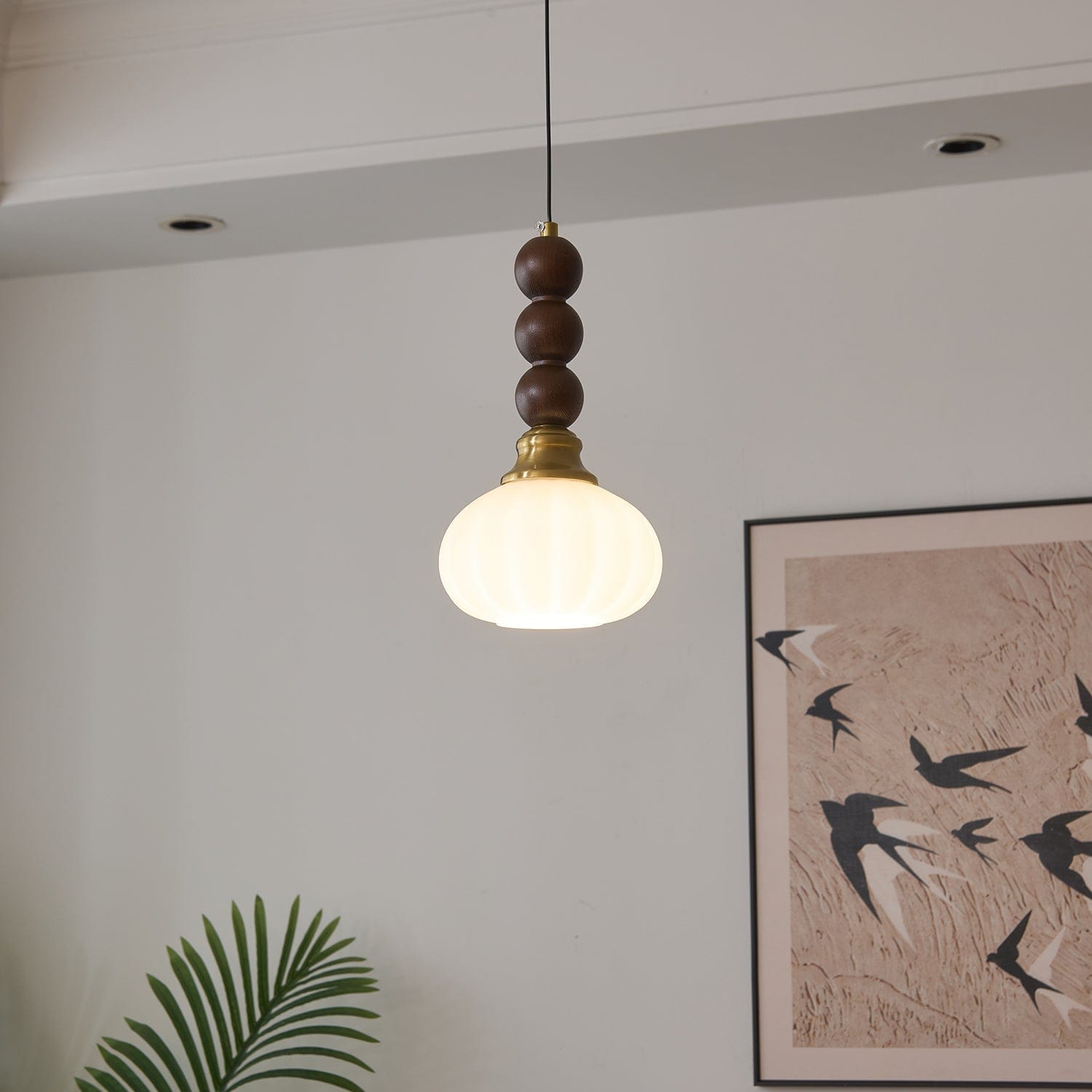 Evandra Pendant Lamp | Glass, Wood & Metal | E26/E27 LED Compatible | Elegant Dining & Living Room Lighting | Multiple Sizes