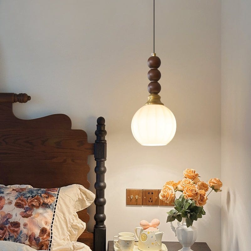Evandra Pendant Lamp | Glass, Wood & Metal | E26/E27 LED Compatible | Elegant Dining & Living Room Lighting | Multiple Sizes