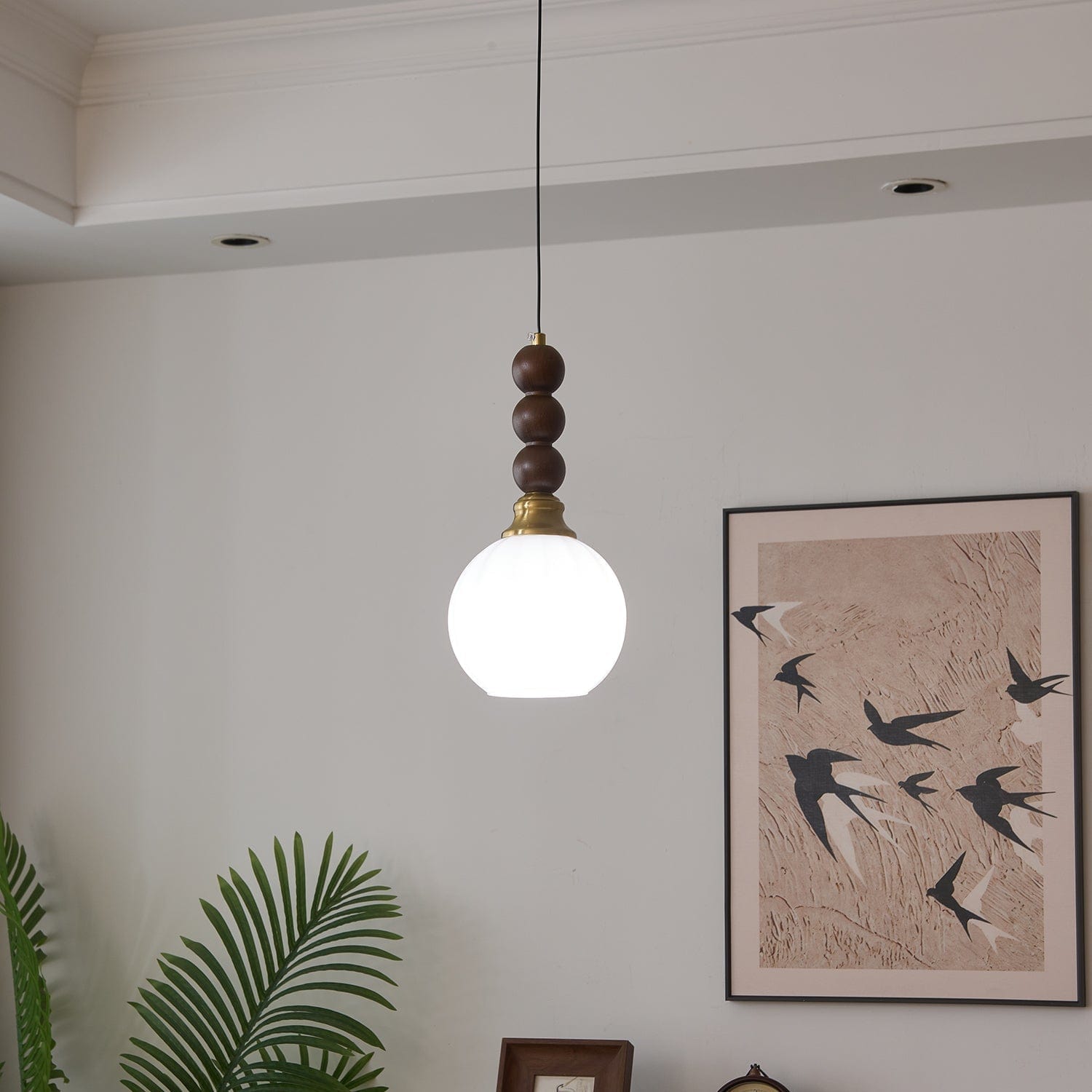 Evandra Pendant Lamp | Glass, Wood & Metal | E26/E27 LED Compatible | Elegant Dining & Living Room Lighting | Multiple Sizes