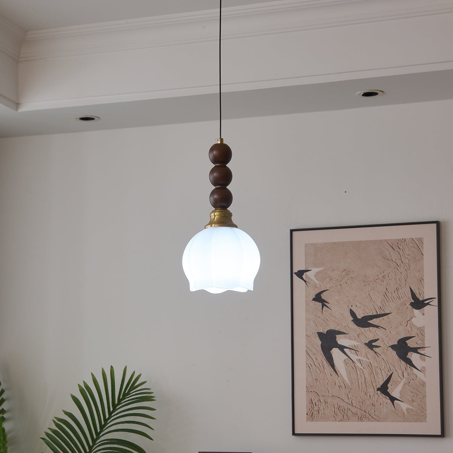 Evandra Pendant Lamp | Glass, Wood & Metal | E26/E27 LED Compatible | Elegant Dining & Living Room Lighting | Multiple Sizes